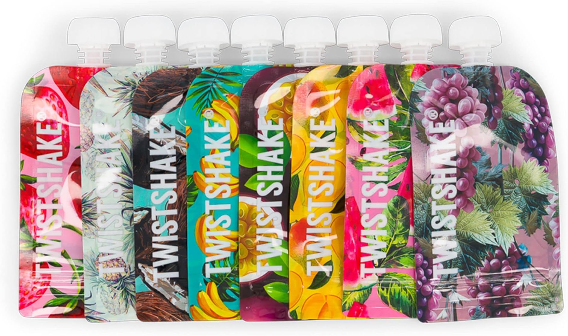 Twistshake 8X Squeeze Bag Reusable Baby Double Zip Food Pouch 100 ml, Refillable Food Storage Bag for Weaning, Yoghurt, Purees & Lumpy Homemade Baby Food, Washable Freezer Safe, BPA Free, Fruit