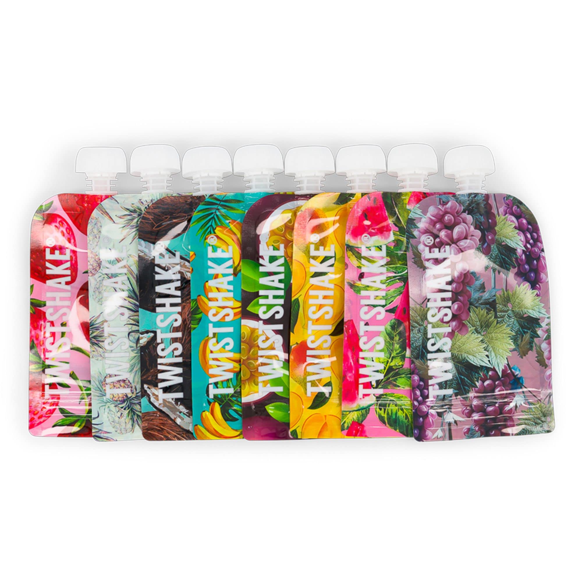 Twistshake 8X Squeeze Bag Reusable Baby Double Zip Food Pouch 100 ml, Refillable Food Storage Bag for Weaning, Yoghurt, Purees & Lumpy Homemade Baby Food, Washable Freezer Safe, BPA Free, Fruit