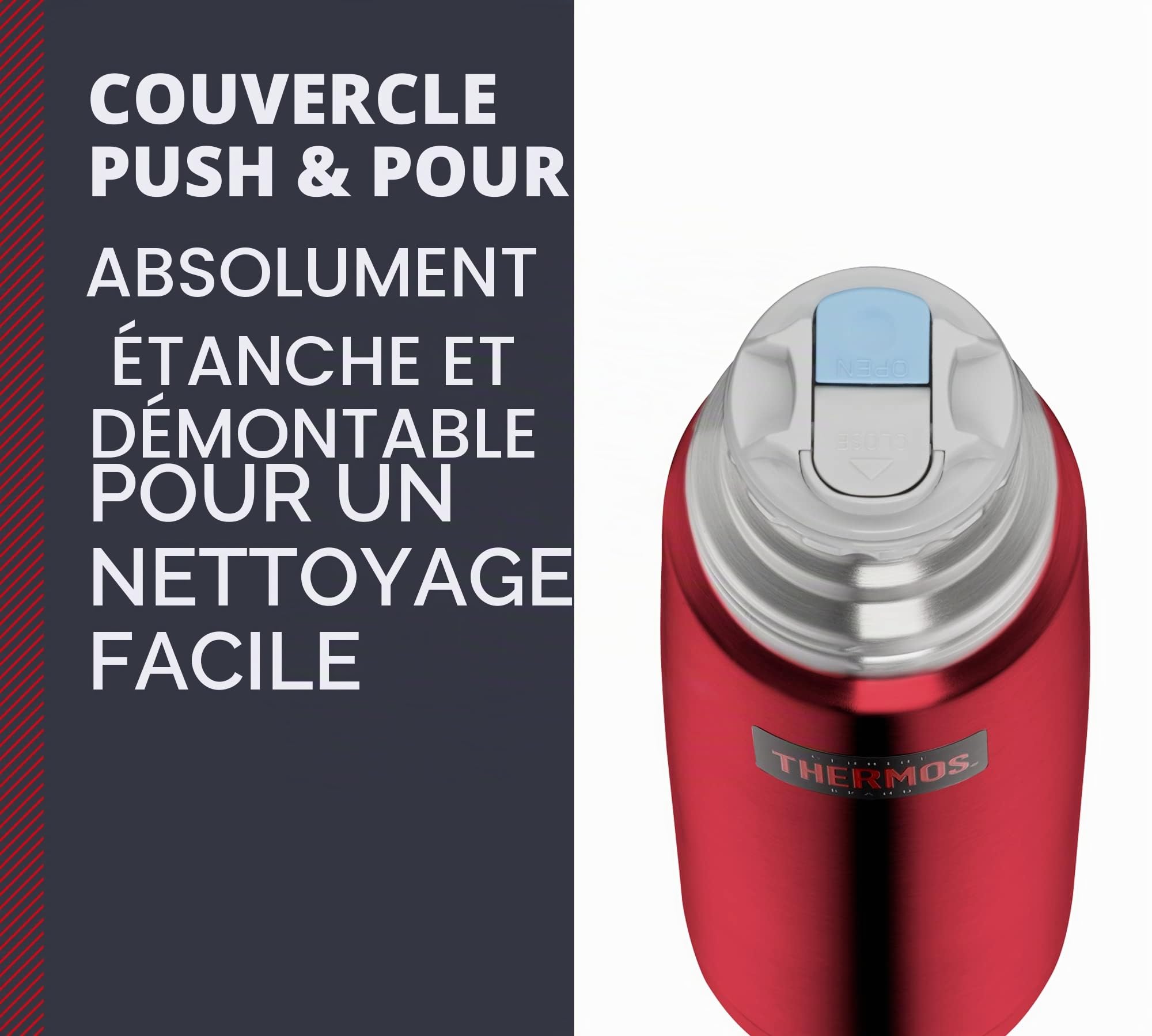 Thermos Light & Compact Stainless Steel Flask, Red, 1 Litre