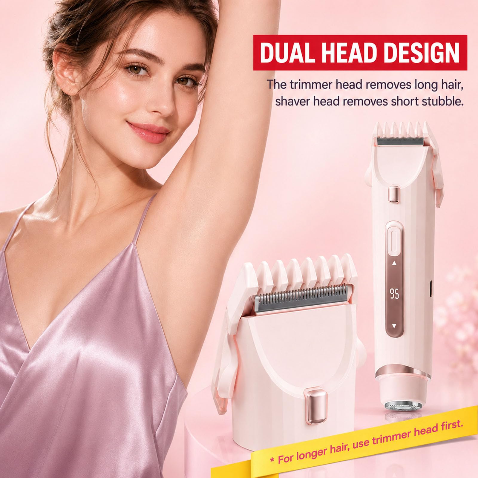 2 in 1 Bikini Trimmer für Frauen, Dual Head Elektrischer Rasierer mit LED-Licht & Digitalanzeige, Wiederaufladbare Kabellose Körperhaarentfernung für Gesicht, Achselhöhlen, Schambeine, Dual