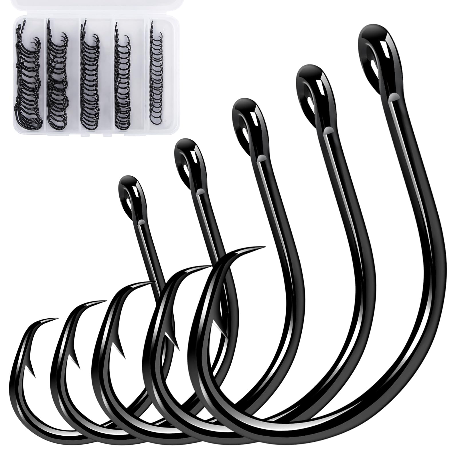 Alwonder 100-Pack Circle Hooks in-Line Fishing Hooks 3X/1X Strong for Catfish, High Carbon Steel Non-Offset Closed Eye Wide Gap Circle Hook for Bass