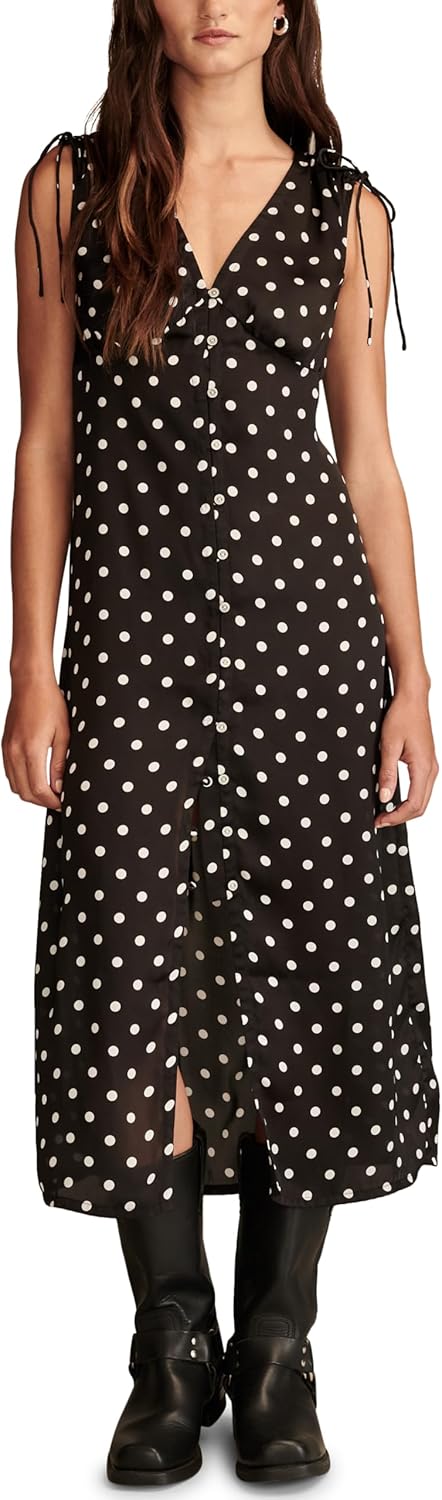 Lucky Brand Womens Satin Button Through Midi Dress