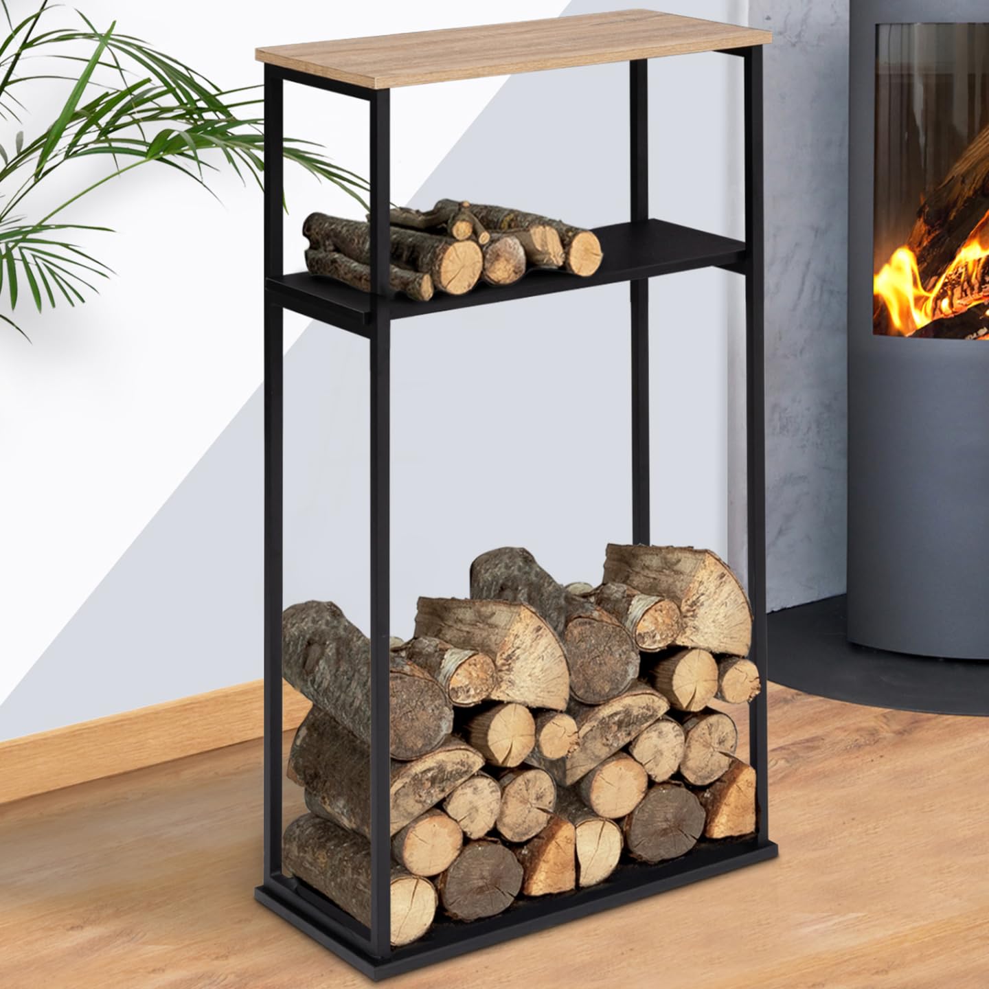 IDMarket - Range bûches Vertical Large avec 2 étagères 33 x 66 x 112 cm pour cheminée