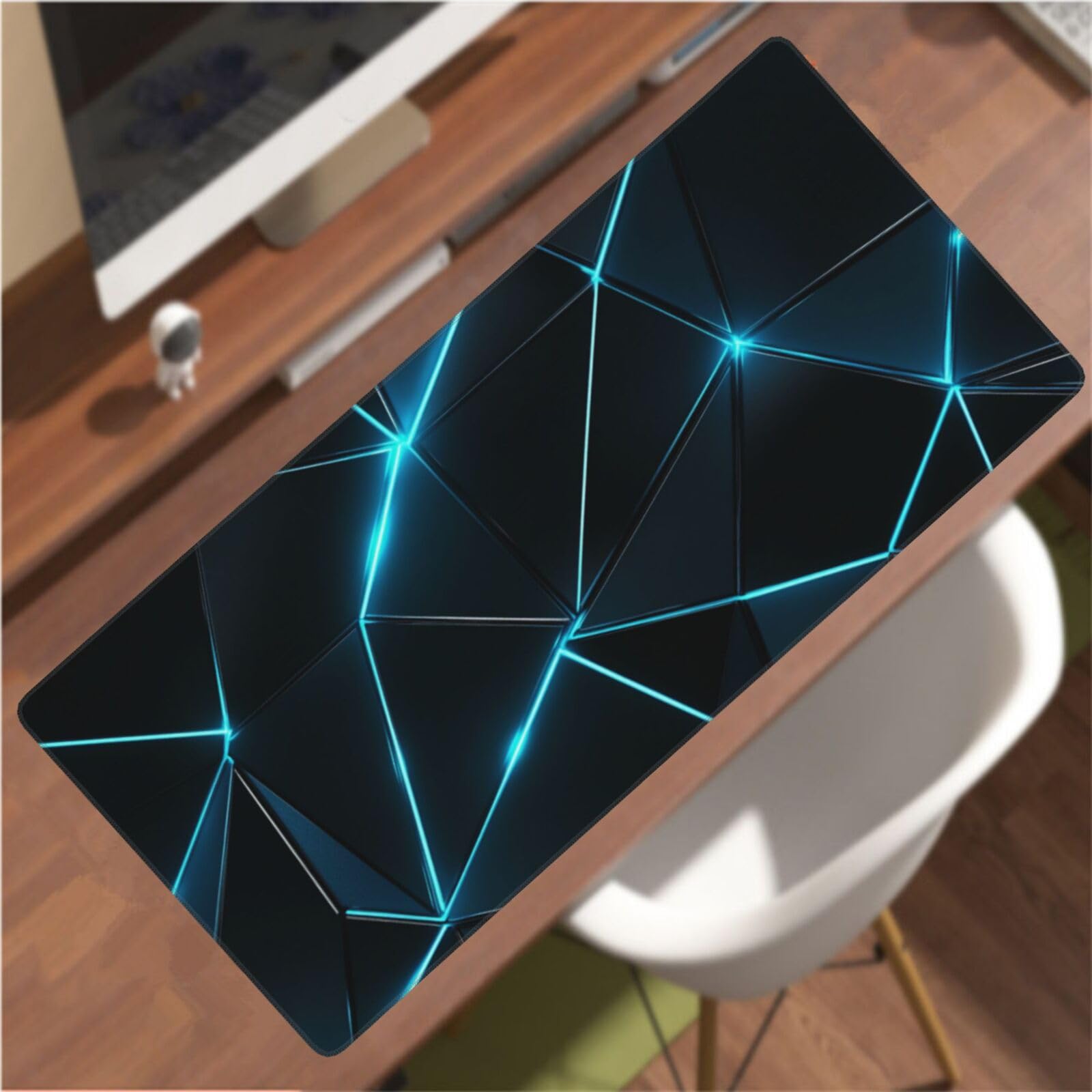 Tappetino Mouse XXL Grigio & Blu, 100 x 50 cm Tappetino da Scrivania G409 | Tappetino per Mouse, Base in Gomma Antiscivolo, Superficie Impermeabile, Bordi Cuciti, Tappetino Scrivania per Ufficio, Gioco