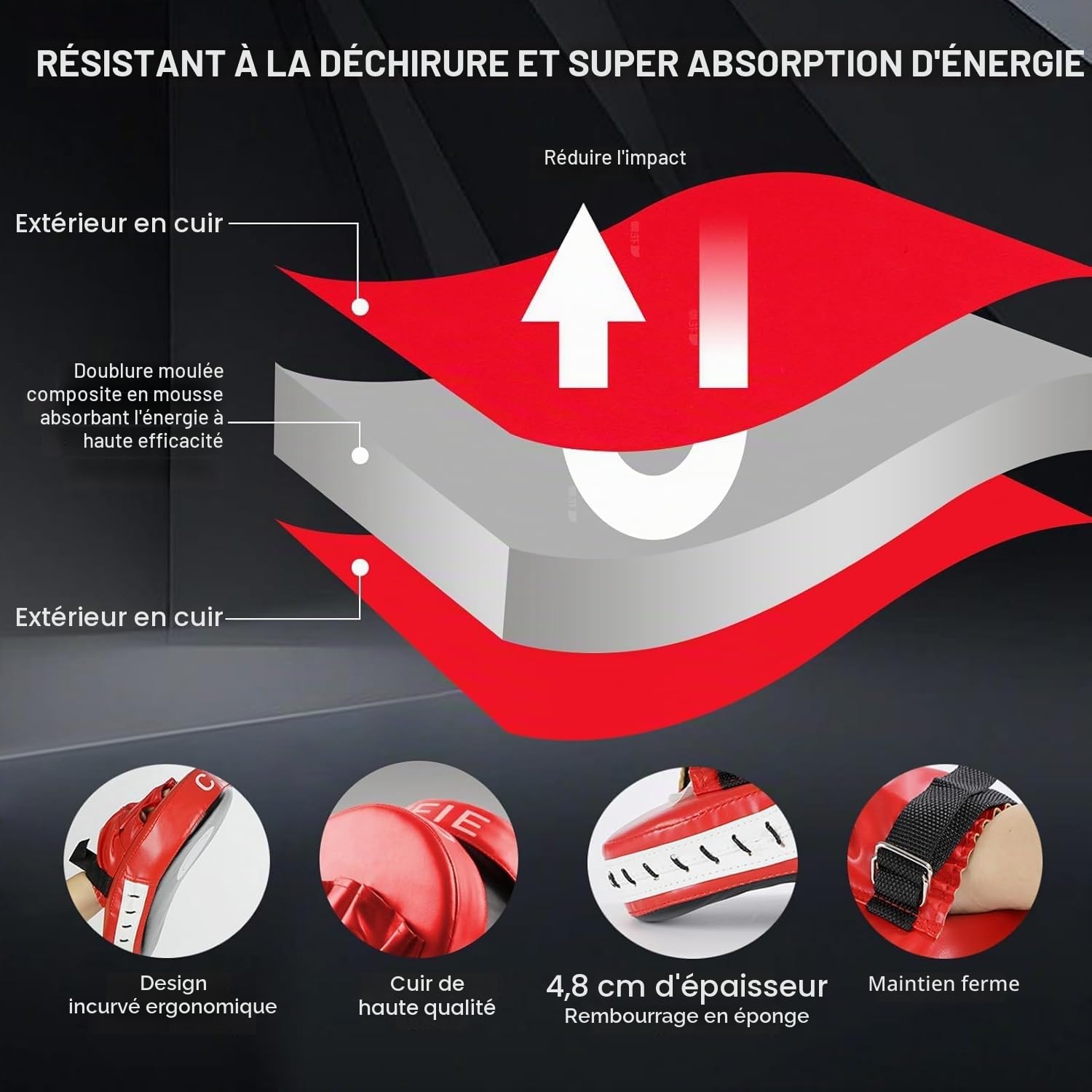 DEWEL Lot de Bouclier de Frappe en Cuir PU avec 1 Paire de Pattes d'ours Boxe, 1 Coussin de Frappe et 1 Coussinet de Taekwondo pour MMA Entraînement, Arts Martiaux, Taekwondo, Sports de Combat