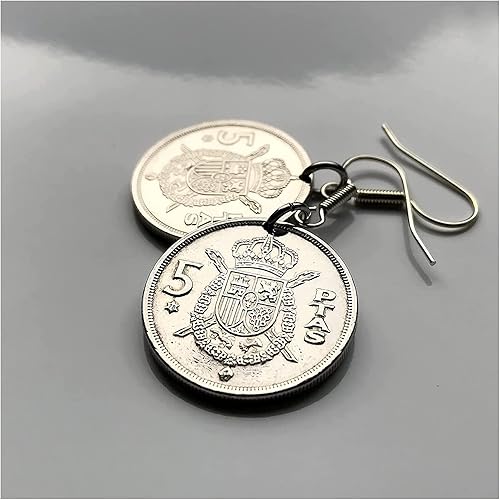 Miniatura 2 de Spain España 5 Pesetas Spanish coin earrings jewelry escudo Español Madrid Barcelona Sevilla Málaga Córdoba Valencia Granada Zaragoza Toledo Cadiz
