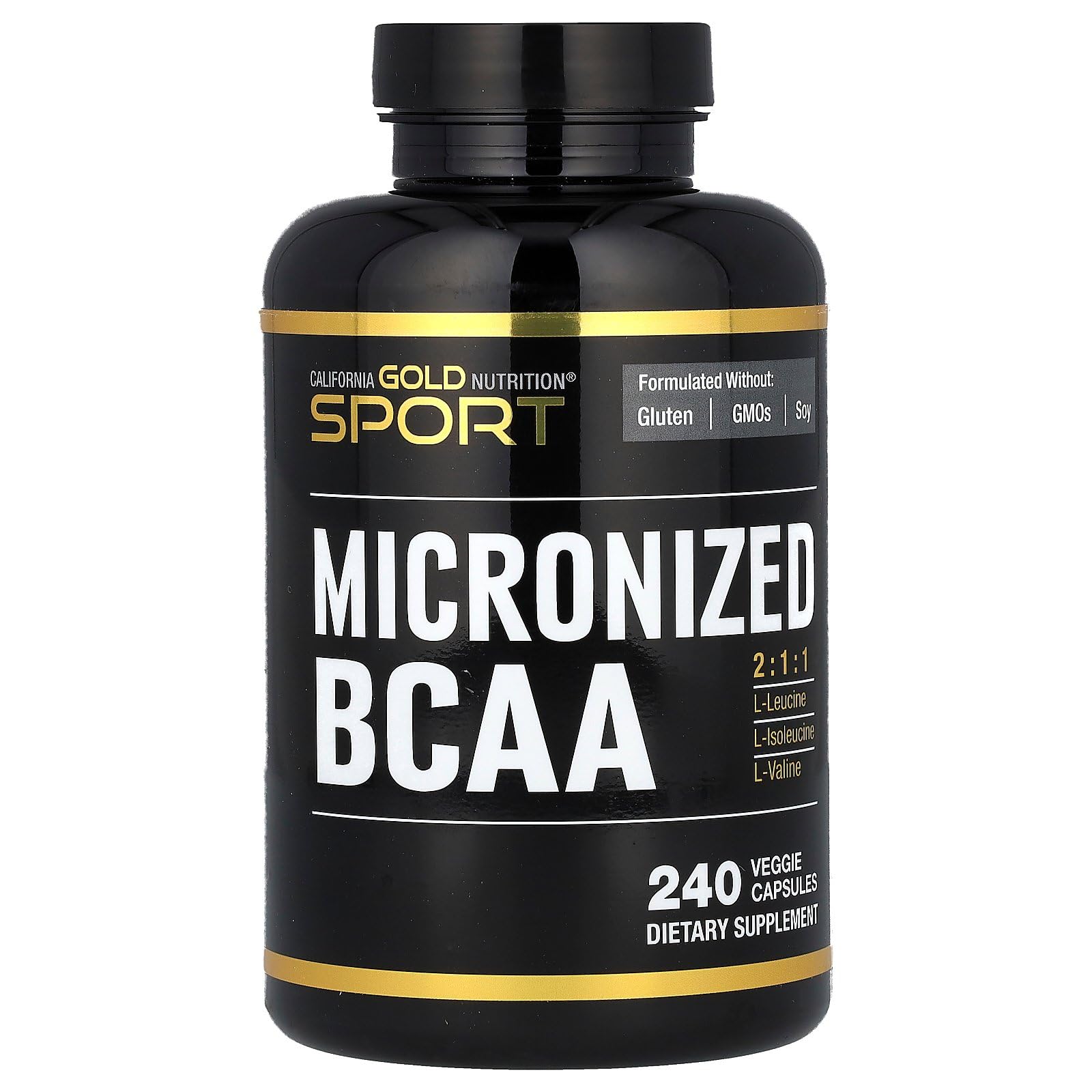 California Gold Nutrition Sport, BCAA micronizados, aminoácidos de cadena ramificada, 240 cápsulas vegetales