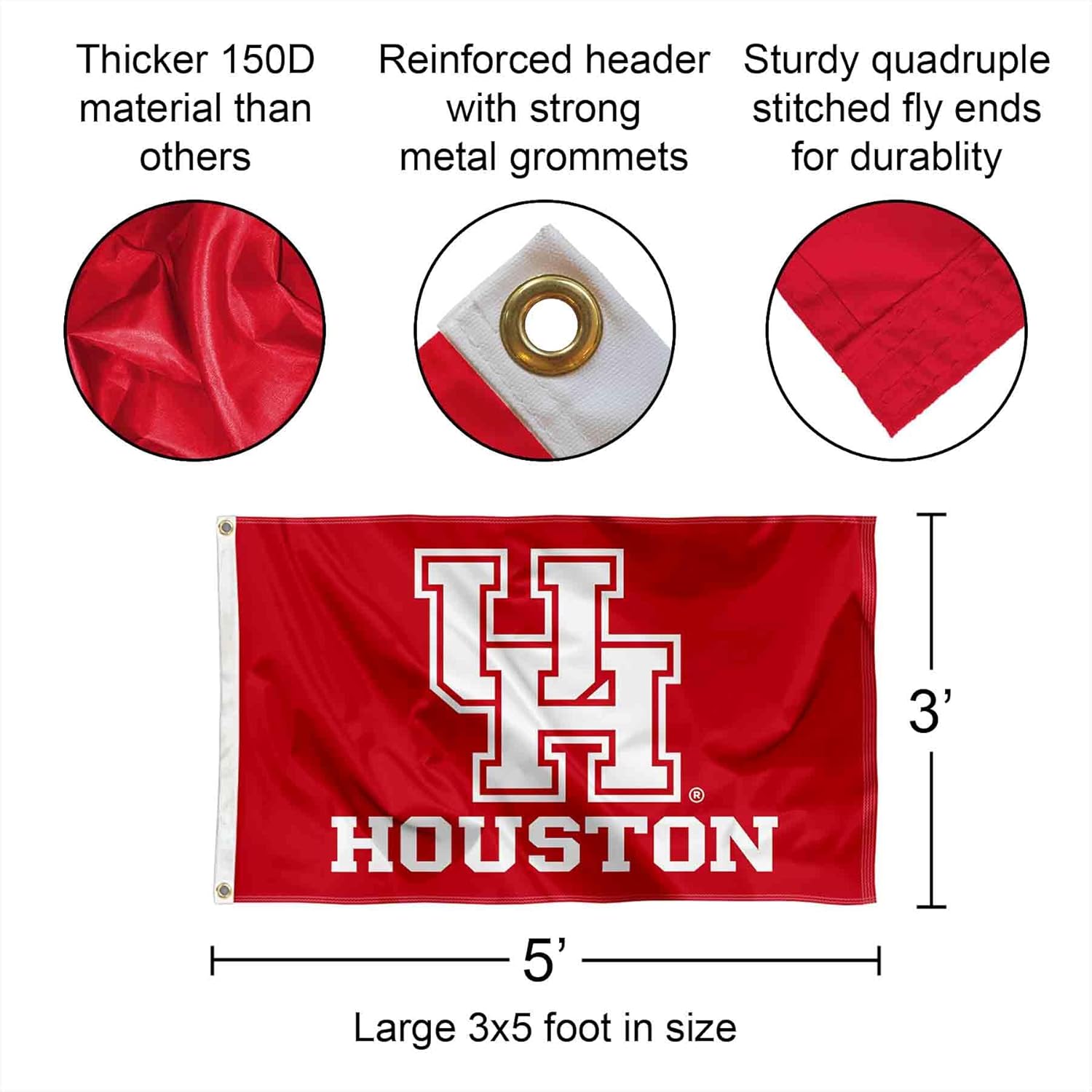 College Flags & Banners Co. Houston Cougars White UH Logo 3x5 Outdoor Banner Flag - Image 2
