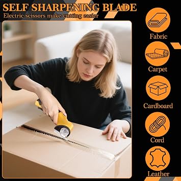 Scettar Cordless Electric Scissors, 4V 2000mAh Portable Cordless Electric Rotary Scissors Type-C with Blades, Storage Box Safety Lock & LED Light Max Cutting 1/4 for Cardboard Carpet Leather