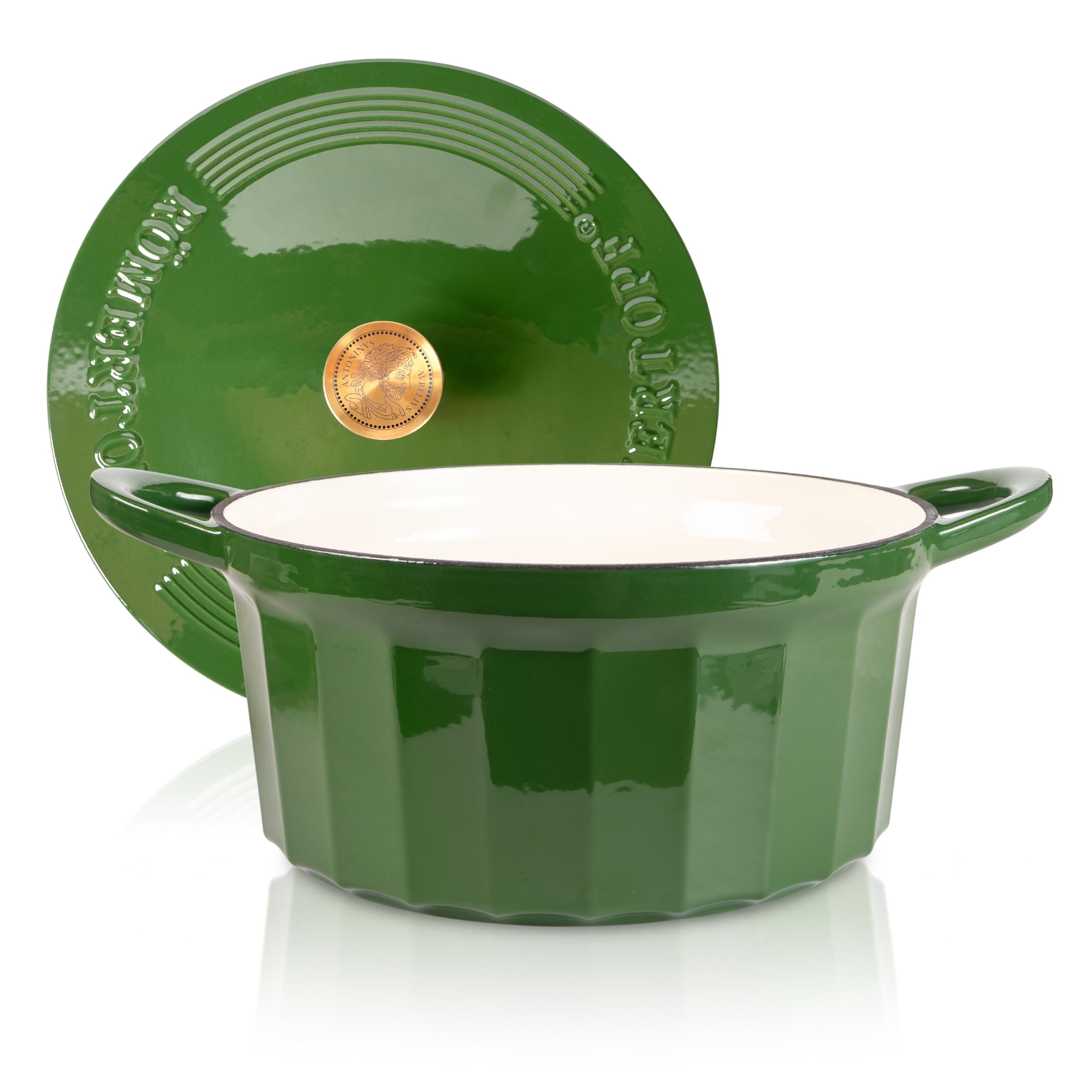Römertopf Gusseisen Topf mit Deckel 28 cm – Bräter & Schmortopf emailliert, Dutch Oven für alle Herdarten inkl. Induktion, backofenfest bis 250 °C, PFAS-frei – Grün