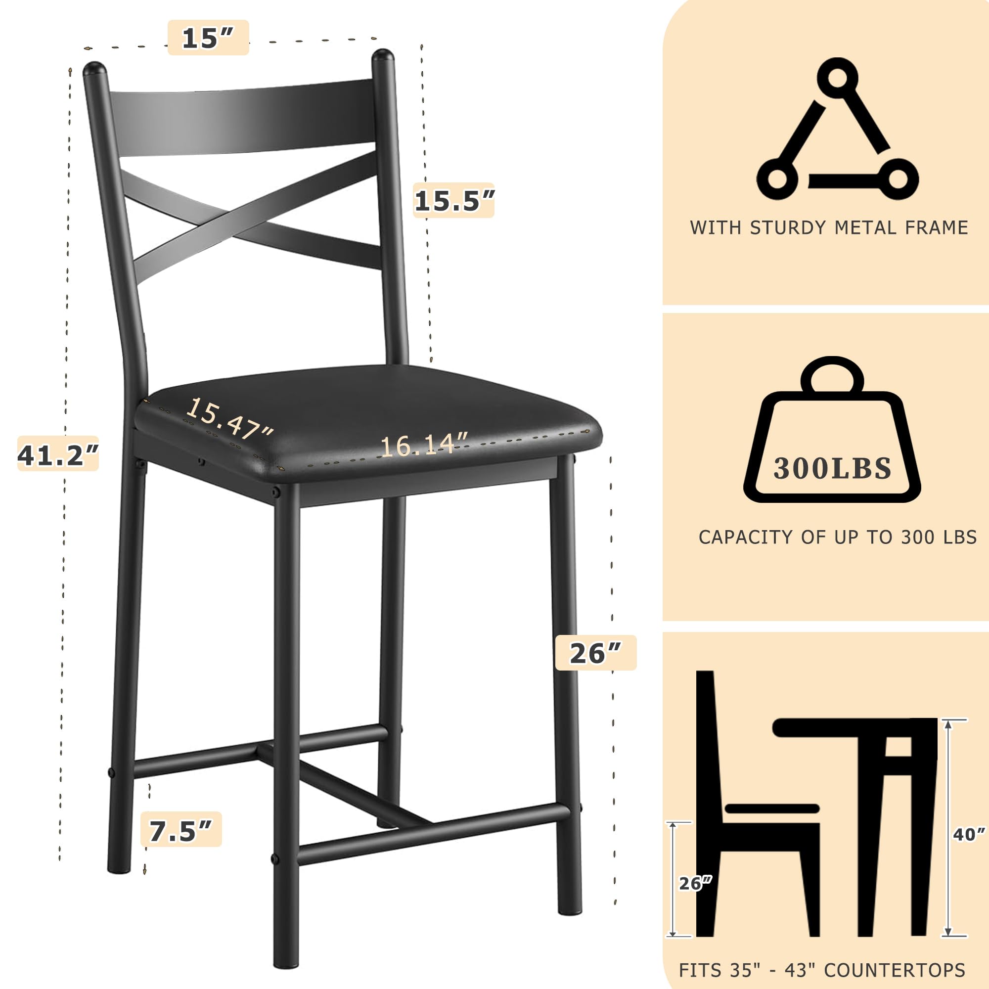 Amazon.com: Garvee 26'' Bar Stools Set of 2, Counter Stools with