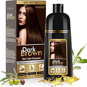 Dark Brown Hair Dye Shampoo Permanent for Men&Women, 3-In-1 Shampoo for Treated & Gray Hair Coverage, Lasts 30 Days/500ml/Natural herbal Ingredients