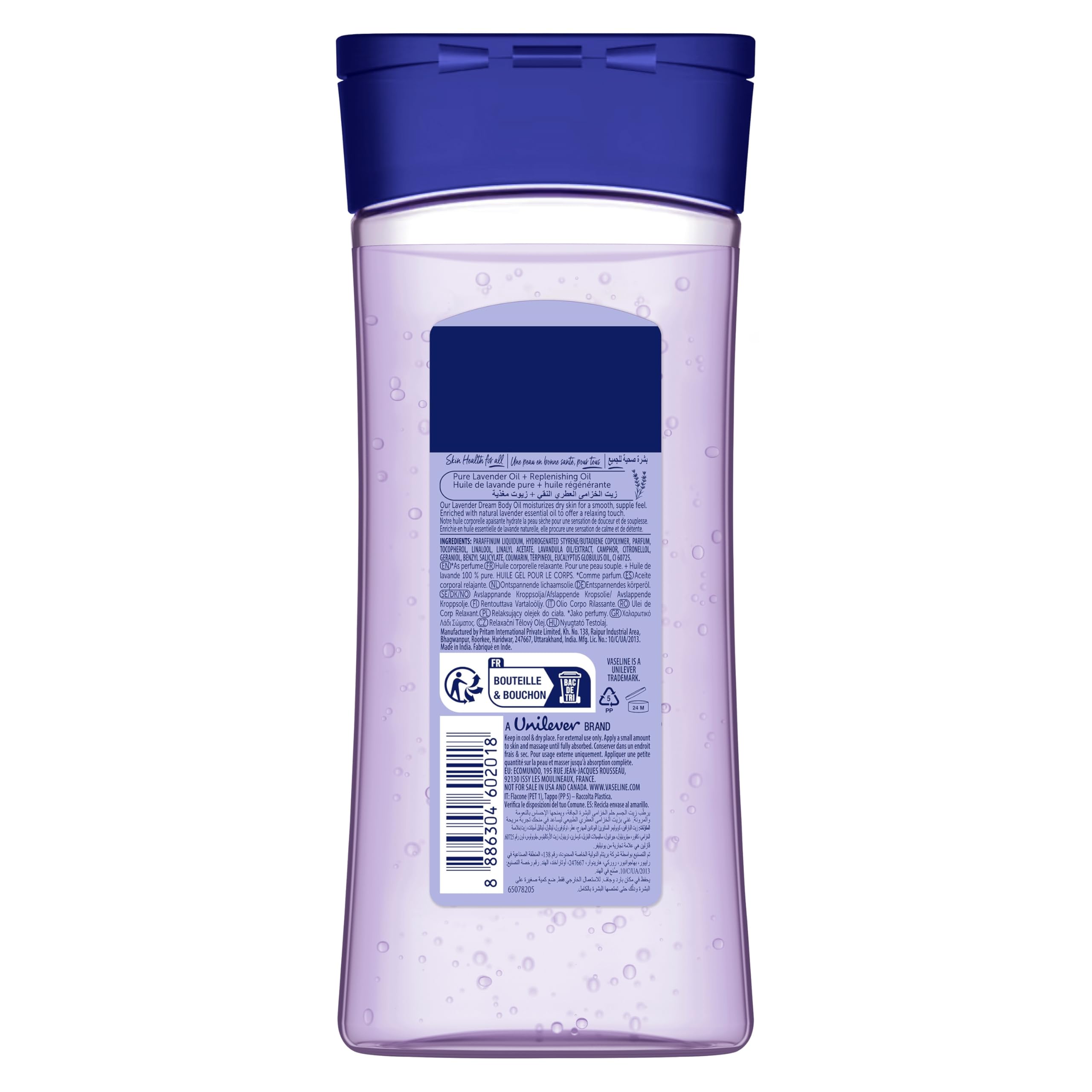 Vaseline Intensive Care Lavender Dream per una pelle morbida – Gel-olio rilassante per il corpo con olio di lavanda puro al 100%, 200 ml (6 x 200ml)