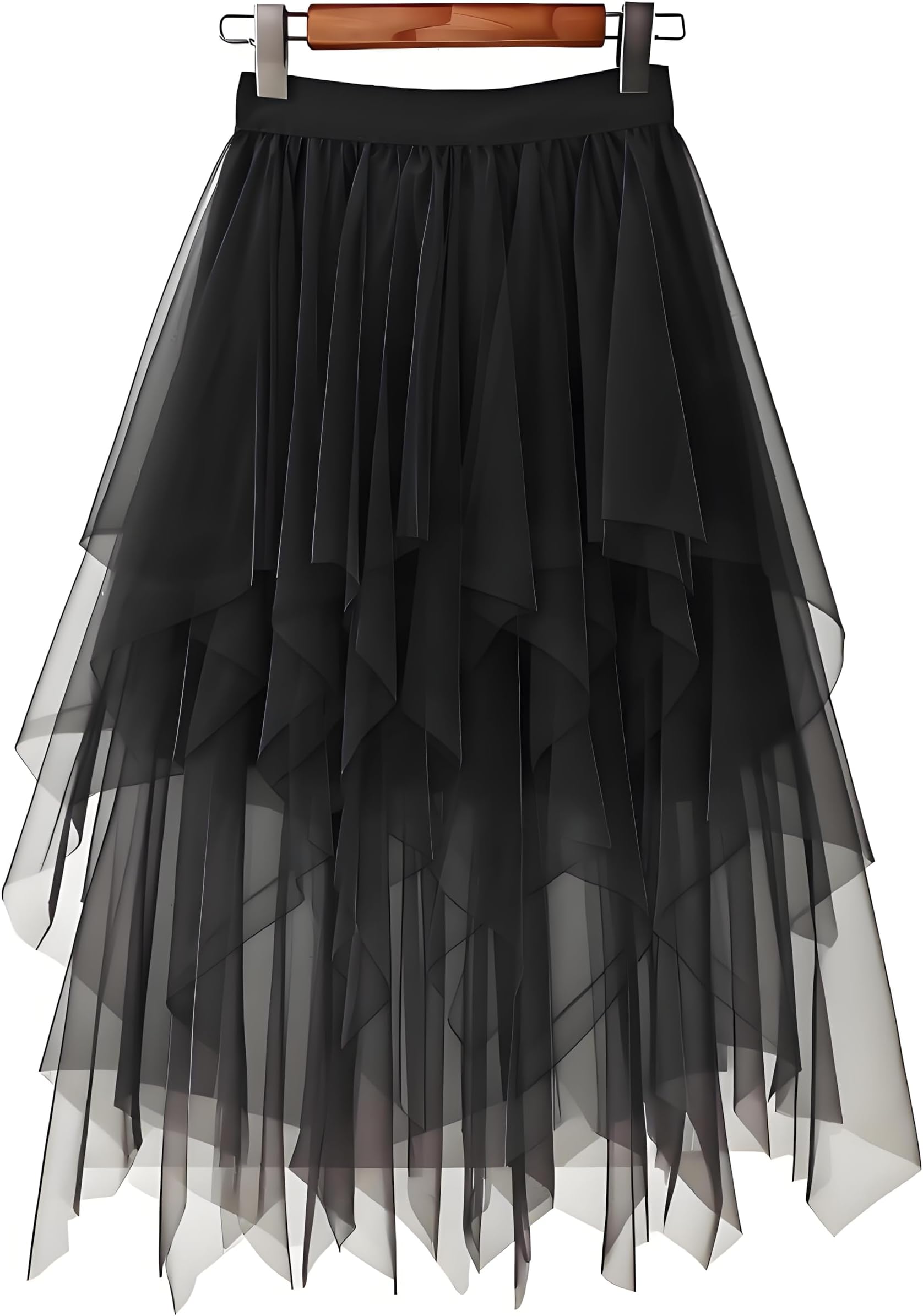 Tulle Skirts for Women, Puffy Skirt Asymmetrical Midi Length Ruffled Tutu Layered Mesh Fairy Skirt