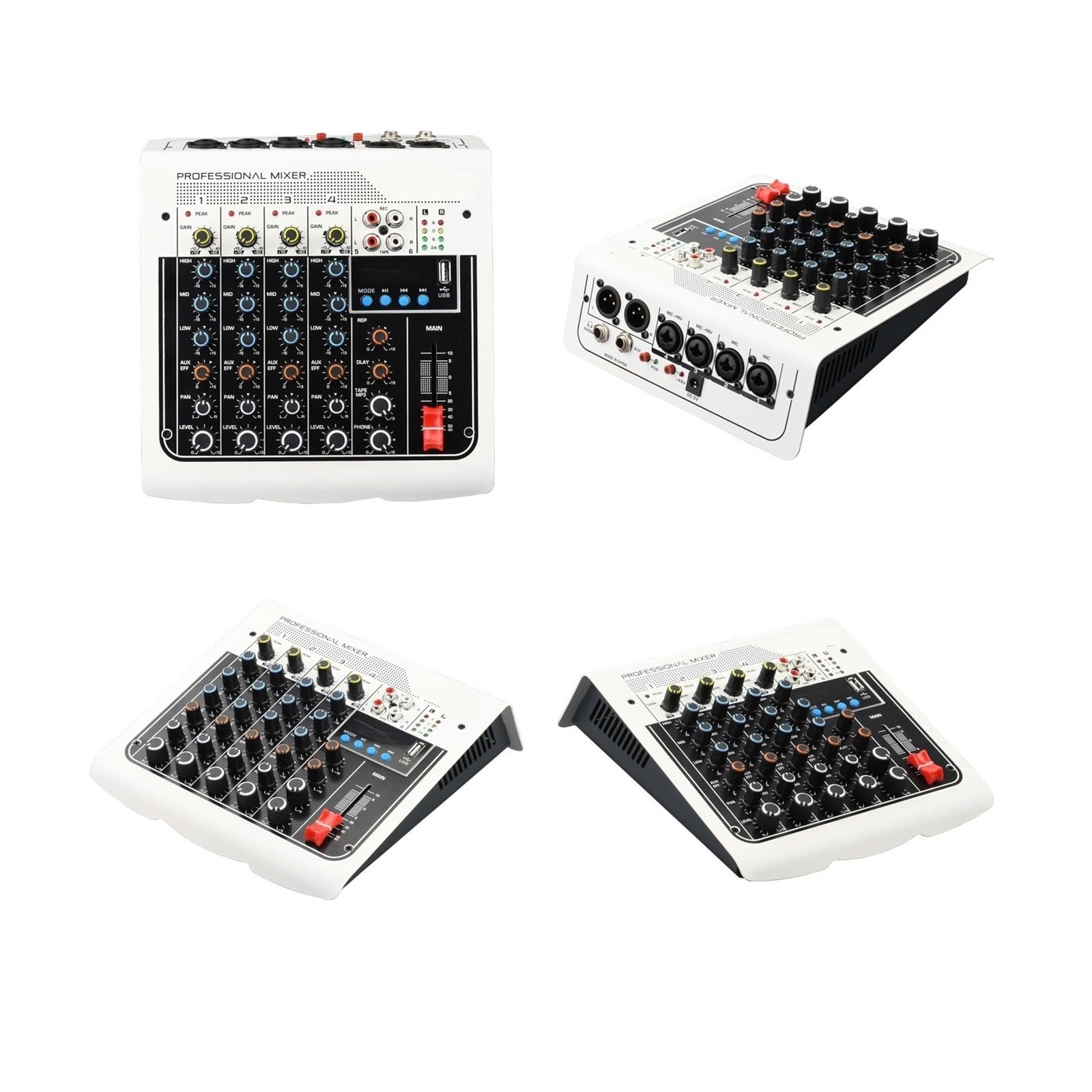 Mikser dźwięku, 4 Mono 1 Stereo 6 Kanałów USB Odtwarzanie Nagrywanie DJ Impreza Szkoła Spotkanie Kościół Rodzina Mikser Audio