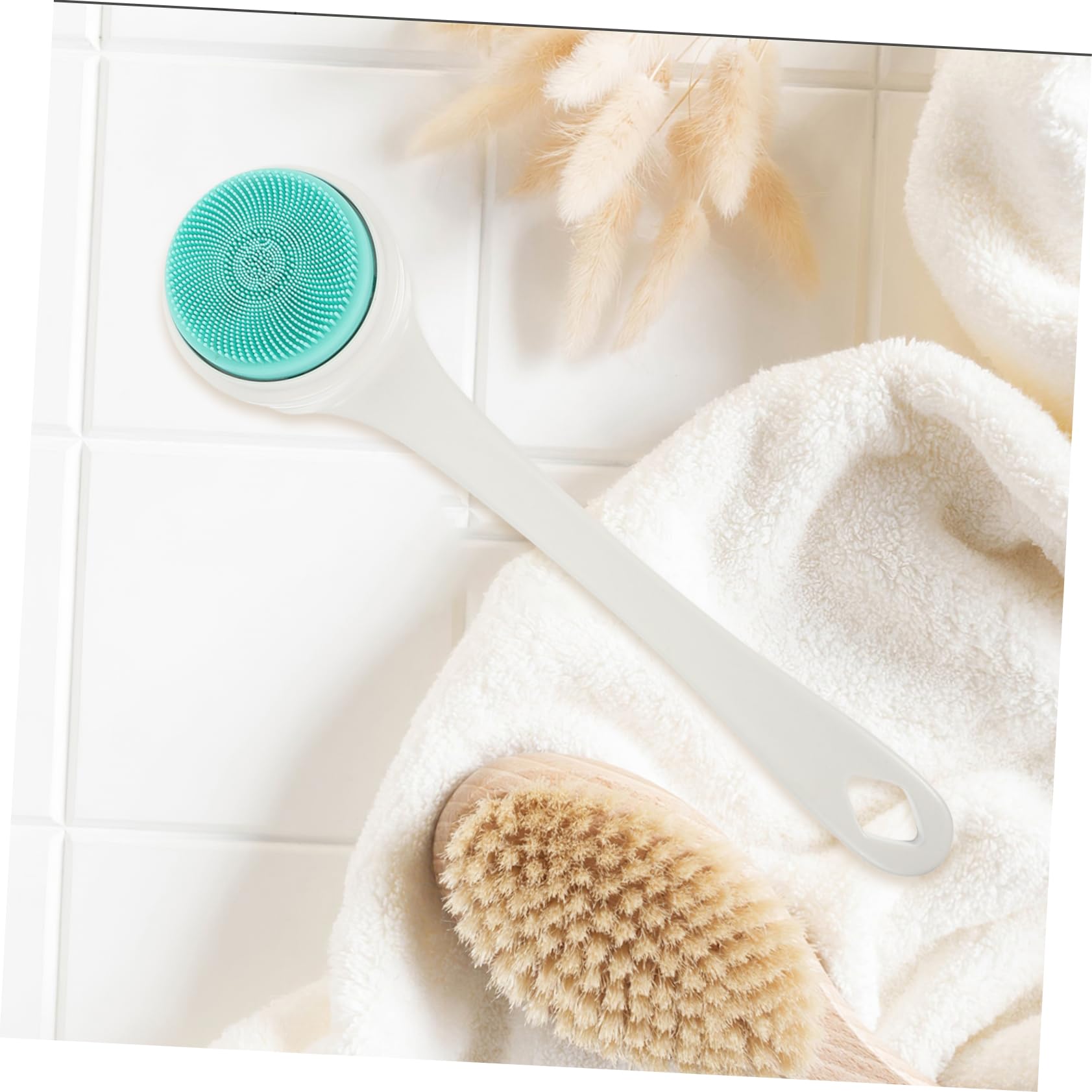 PACKOVE Wiederaufladbare Elektrische Rückenbürste mit Langem Griff Ip67 3 Stufen Silikon Bürstenkopf für Dusche und Körperreinigung