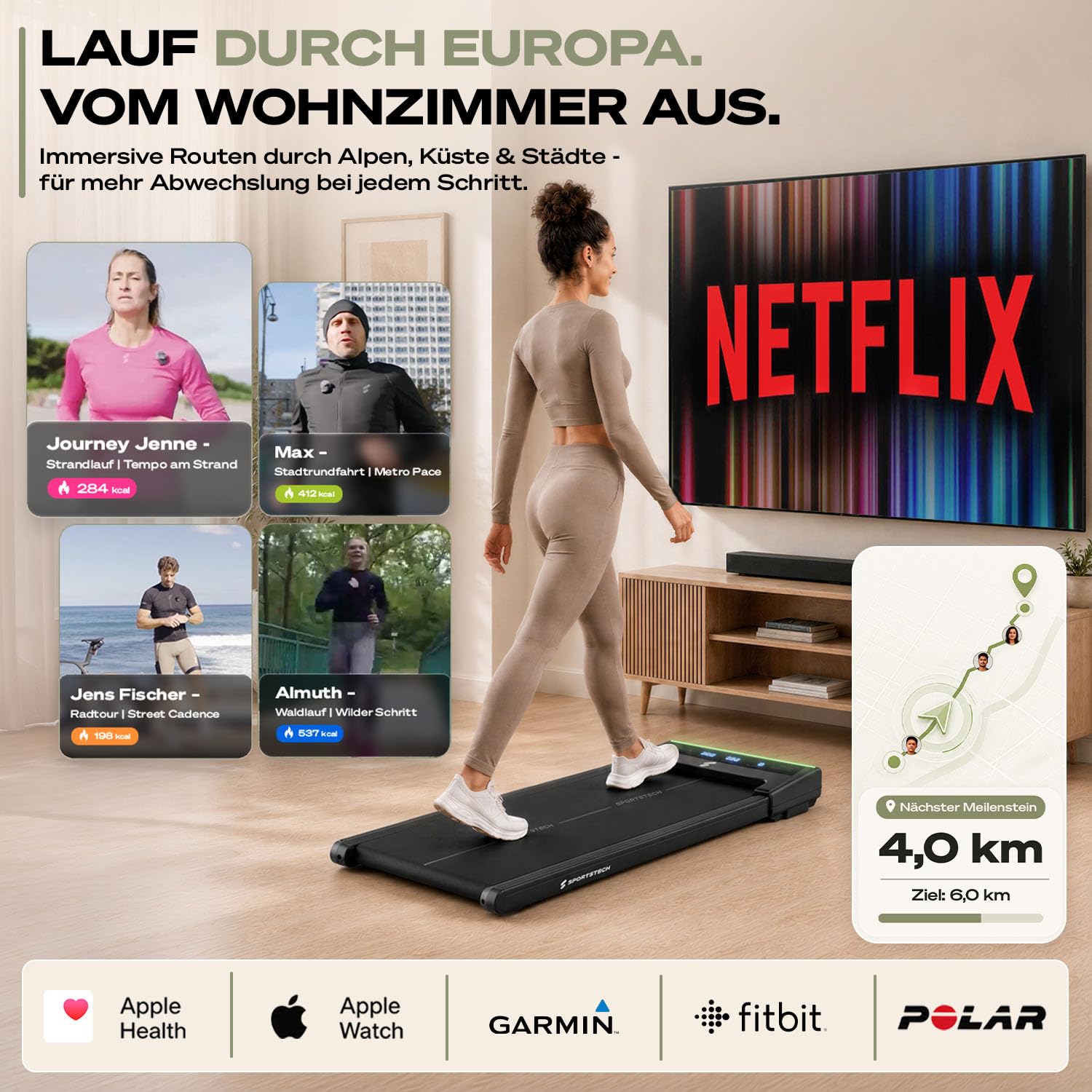 Sportstech sWalk Lite Walking Pad Laufband für Zuhause & Schreibtisch, mit Steigung 6%, bis 6 km/h, LED-Anzeige, App-Steuerung, Fernbedienung, leise, flach & kompakt, für Home Office, bis 150 kg