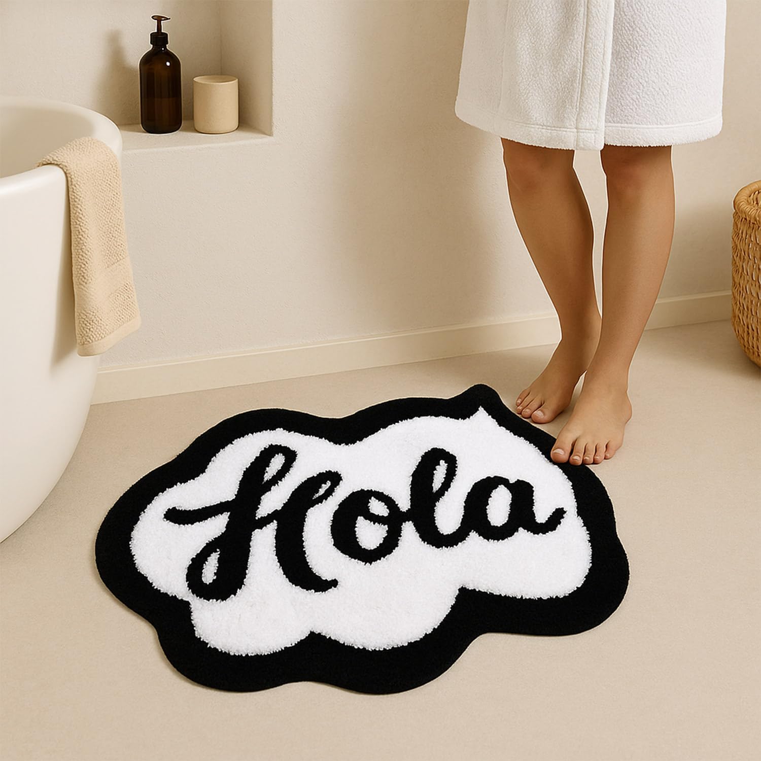 Fun Hola Bathroom Rugs Non-Slip Machine Washable Rug Soft Bath Mats for Bathroom Decor for Sink Shower Doormat Tub