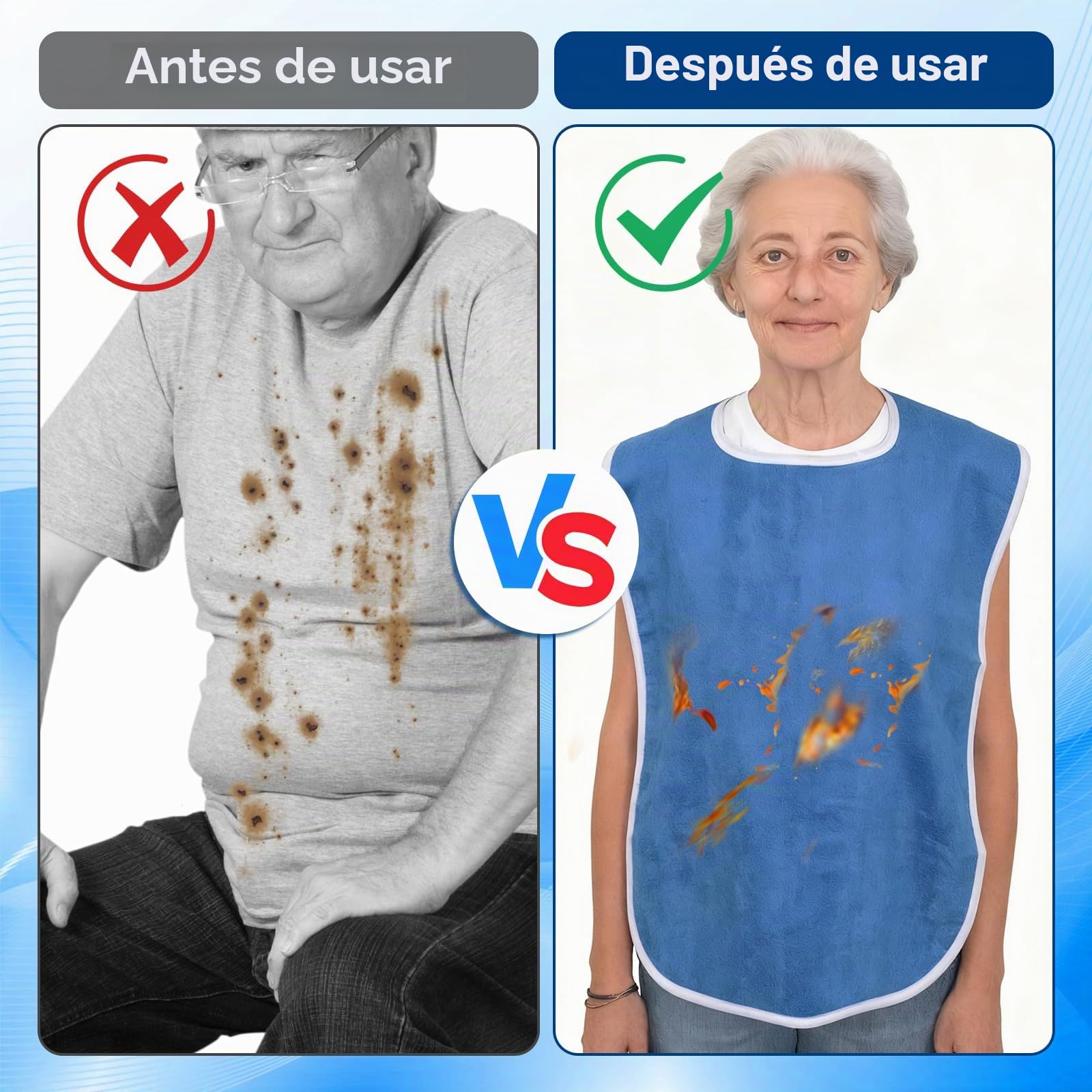 4 Piezas Baberos Adultos,baberos personas mayores,Reutilizables Babero Adulto Para Comer,Para Mayores, Mujeres y Hombres Personas, Discapacitados,75 cm X 45 cm
