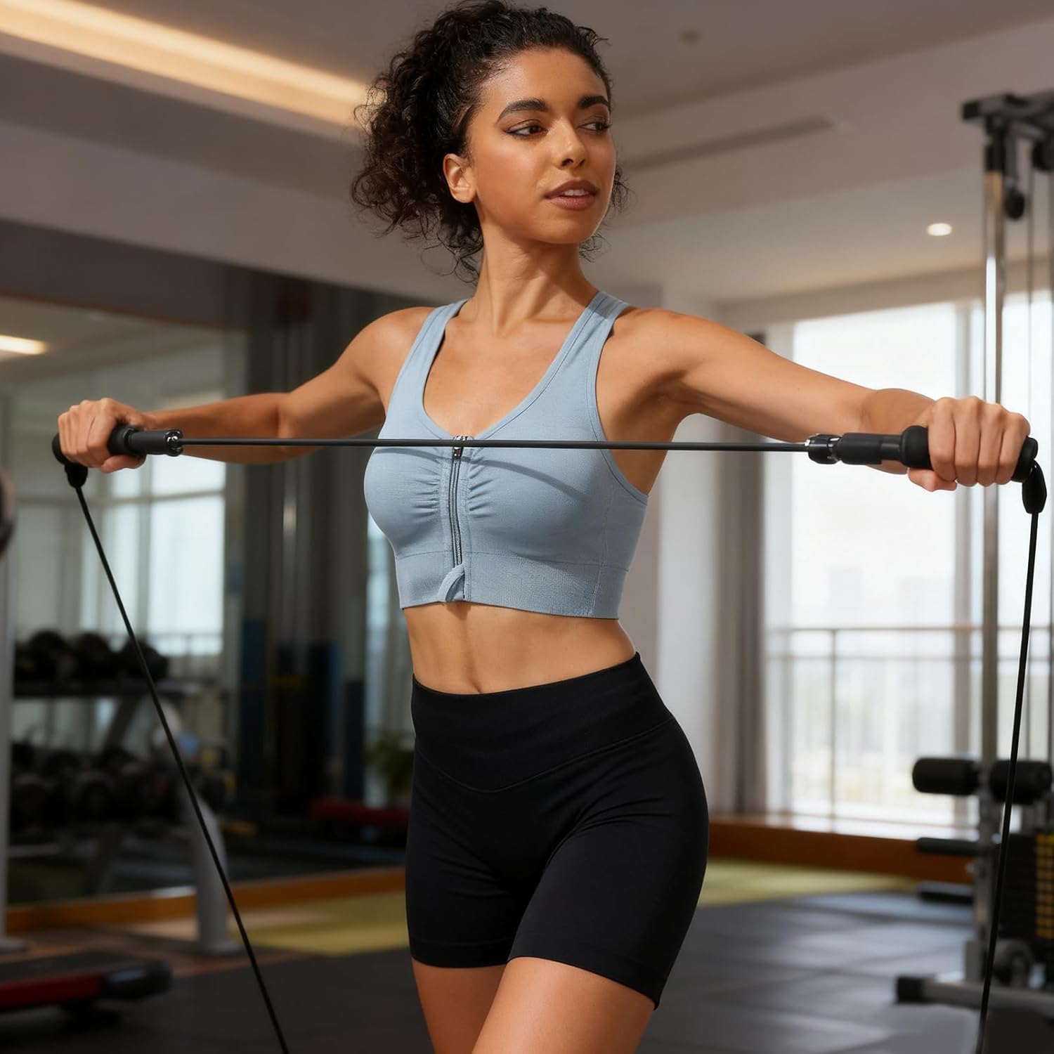 Zip Front Sports Bra for Women - Medium Support Racerback Workout Bra with Removable Pads & Double Hooks - Image 3