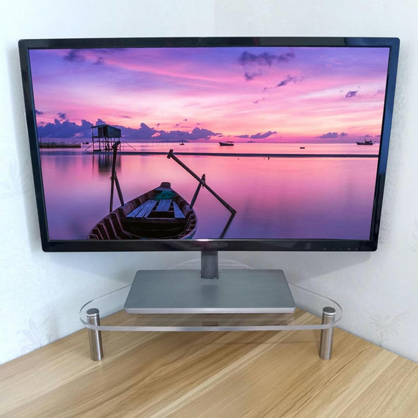 bnjlSDATwr monitor riser， Acrylic Triangle Monitor Stand, Computer Screen Riser with Stainless Steels Leg, 1.4" .8" 2.2" .5" 3.3" 4.1" 6. High Desk Storage Shelf,H 10.5 cm(H 6.5 cm (2 1/2)