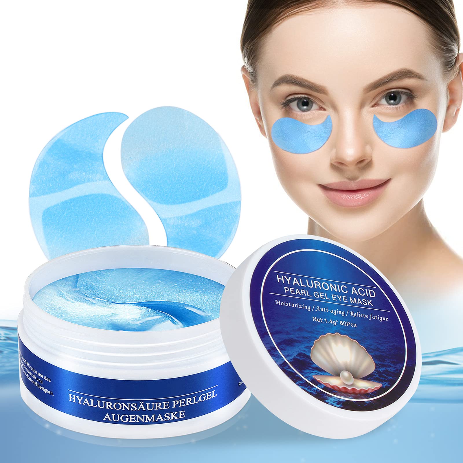 Augenpads Eye Mask Hyaluronsäure Collagen - Gegen Augenringe Tränensäcke Falten Dunkle Kreise & Puffiness, Eye Patch Hydrogel, Anti Aging Augen Pads mit Kühlend Feuchtigkeit 60pcs