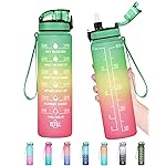 Enerbone 32 oz Water Bottle, Leakproof BPA & Toxic Free, Motivational Water Bottle with Times to Drink and Straw, Fitness Sports Water Bottle with Strap for Office, Gym, Outdoor Sports
