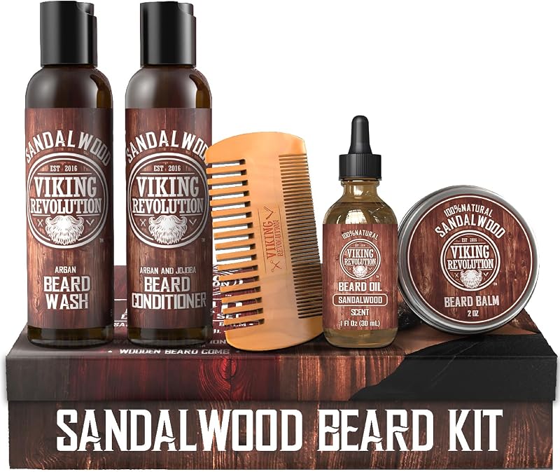Beard Conditioning Kit - Sandalwood, 5 Products Included | Contains Wash & Conditioner (5oz), Oil (1oz), Balm (2oz) and Comb - Strengthens Hair Strands From Root to Tip