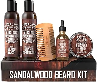Viking Revolution - Beard Conditioner Kit - Beard Grooming Kit For Men - Softens, Smoothes & Soothes - With Beard Wash & Conditioner, Beard Oil & More - Gifts For Men - Sandalwood