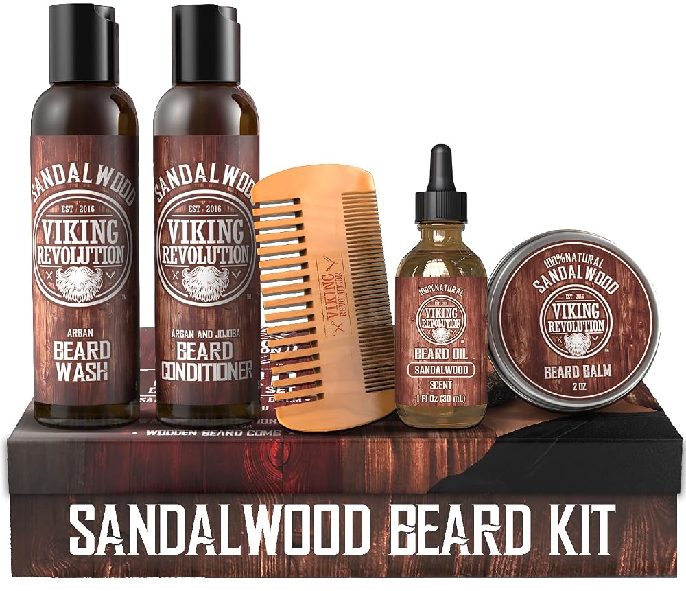 Viking Revolution Beard Conditioning Kit — Sandalwood, 5 Products Included — 5 oz