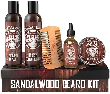 Viking Revolution Ultimate Conditioner for Mens Beard Grooming - Softens, Smoothes and Soothes Beard Itch- Contains Wash, Conditioner, Oil, Balm and Comb- Sandalwood Scent