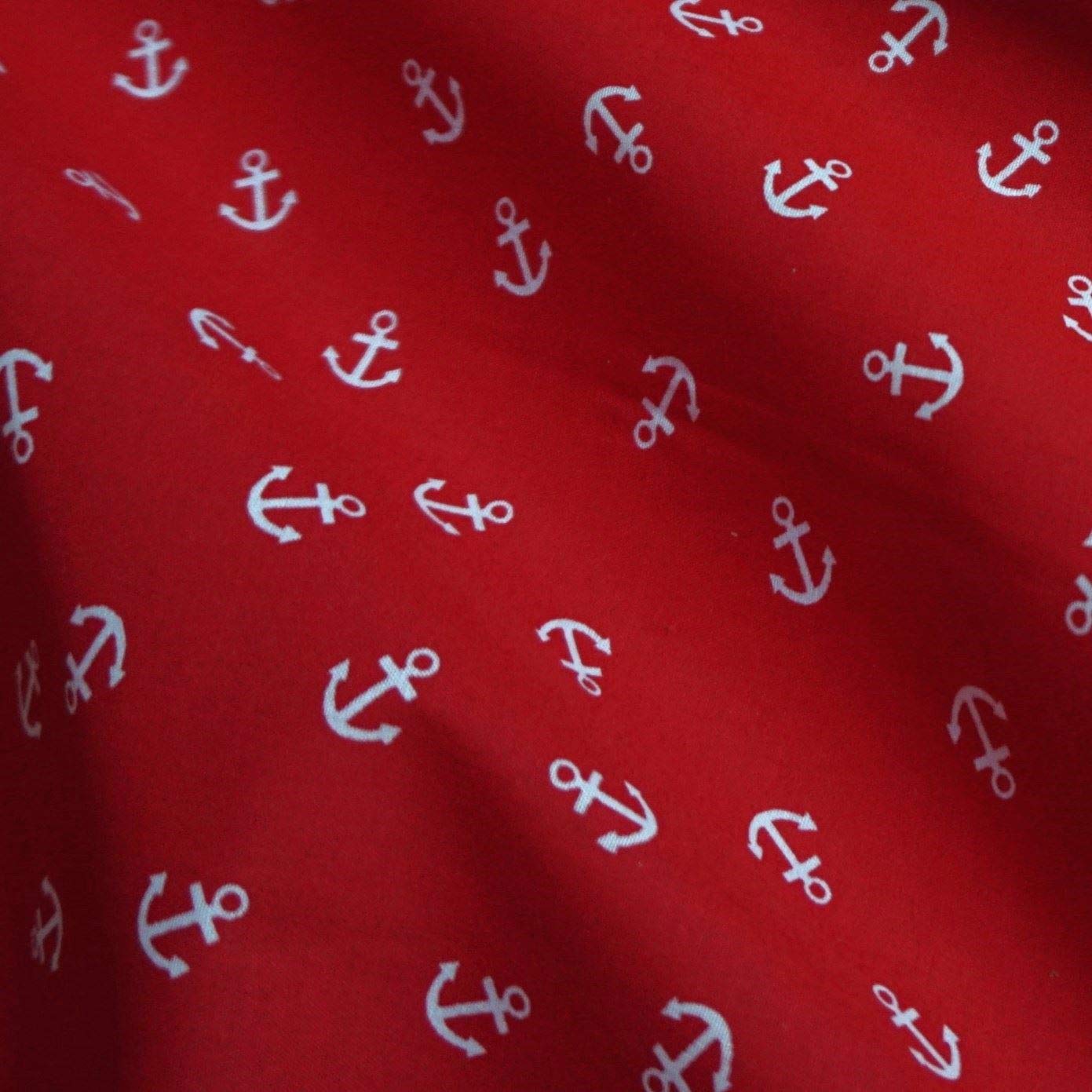 Nautical Anchor Print Polycotton Fabric – 3 Colours (Sold By The Metre) red