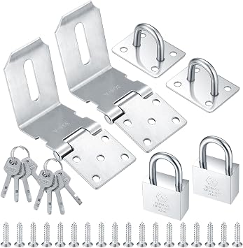 2 Sets Silver 4 Inch 90  Stainless Steel Padlock Hasp Latch with Lock