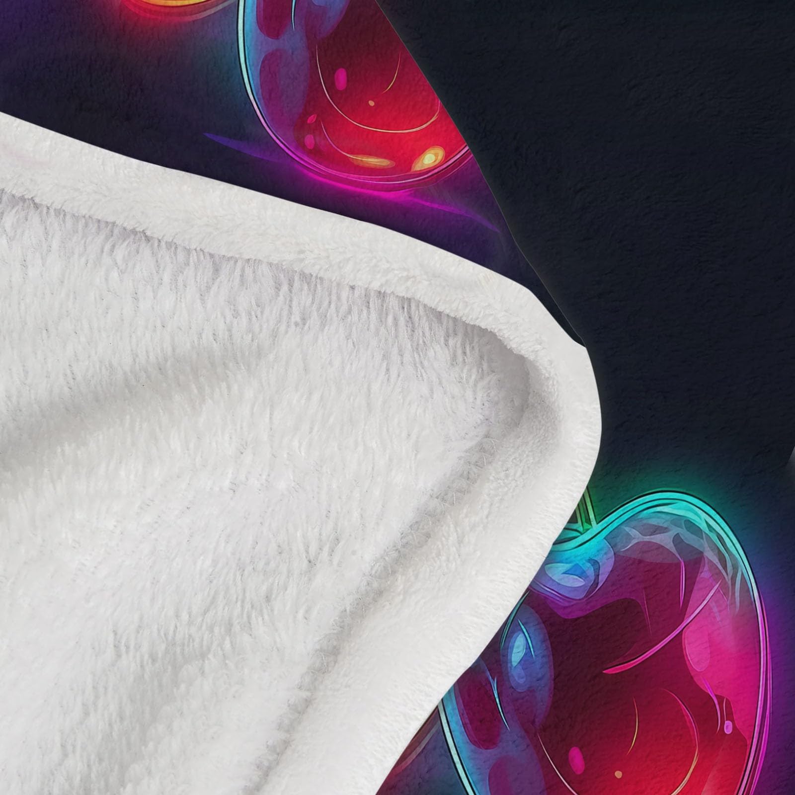 Miękki i przytulny flanelowy koc polarowy 150 x 200 cm - Ciepły pluszowy koc podróżny z nadrukiem z motywem wiśni, dekoracyjna narzuta czarna na sofę i łóżko podróżne