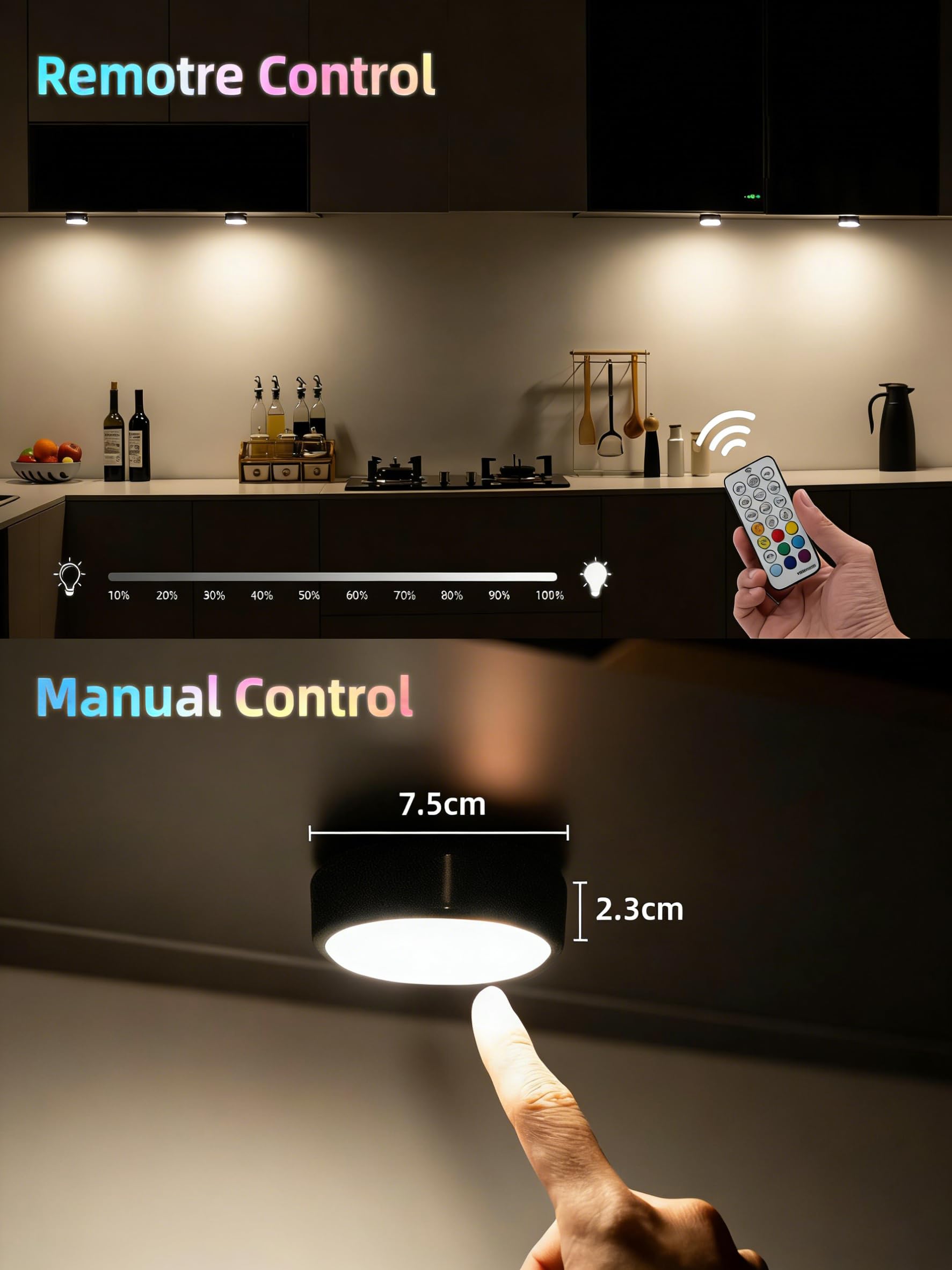 Luce LED Sottopensile, 2000 mAh Ricaricabile Luce LED con Telecomando, RGB e 3000K/4500K/6000K Luce Sottopensile, Dimmerabili Magnetiche Luce Sottopensile per Armadio Cucina Corridoi Scale