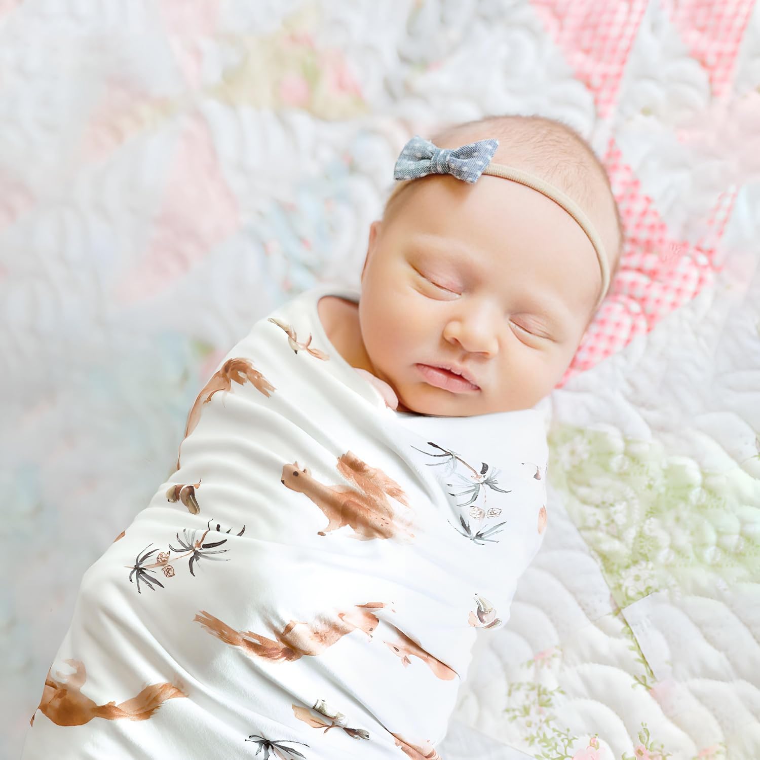 GRSSDER Baby Blankets Super Soft Stretchy Jersey Swaddle Blanket 2 Pack for Girls and Boys, Double Layer Reversible Receiving Blankets 34 x 44, Extra Large for Swaddling, Squirrel & Jungle - Image 5