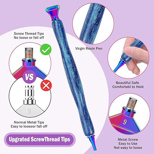Miniatura 2 de Juego de herramientas de accesorios para bolígrafos de pintura de diamante, 3 bolígrafos de arte de diamante con purpurina y 12 puntas de rosca de