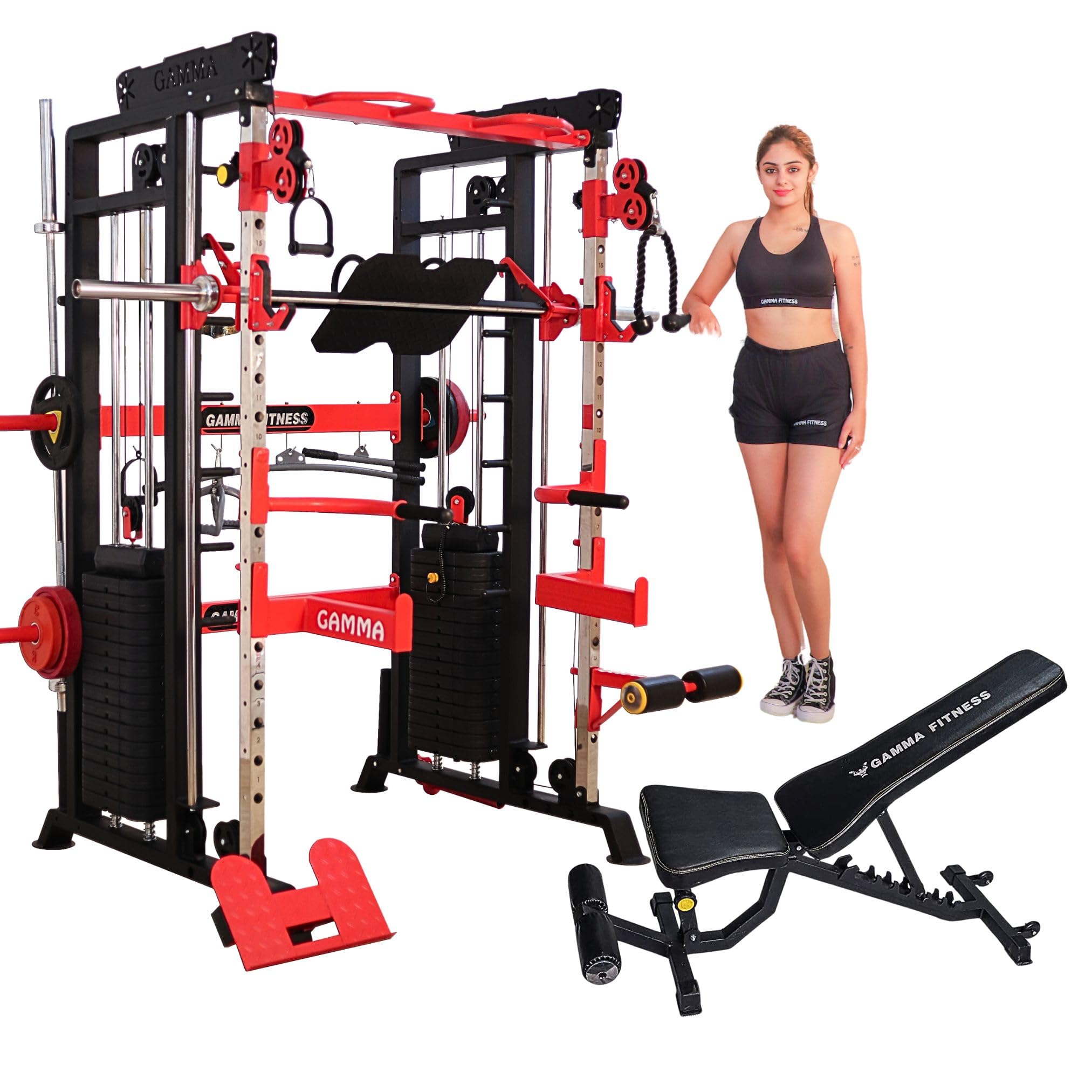 Gamma Fitness Ultimate Gym Setup Package Functional Trainer with Smith Machine FTS-101 Pro with Adjustable Bench AB-201 for Complete Home Gym Setup FTP-906