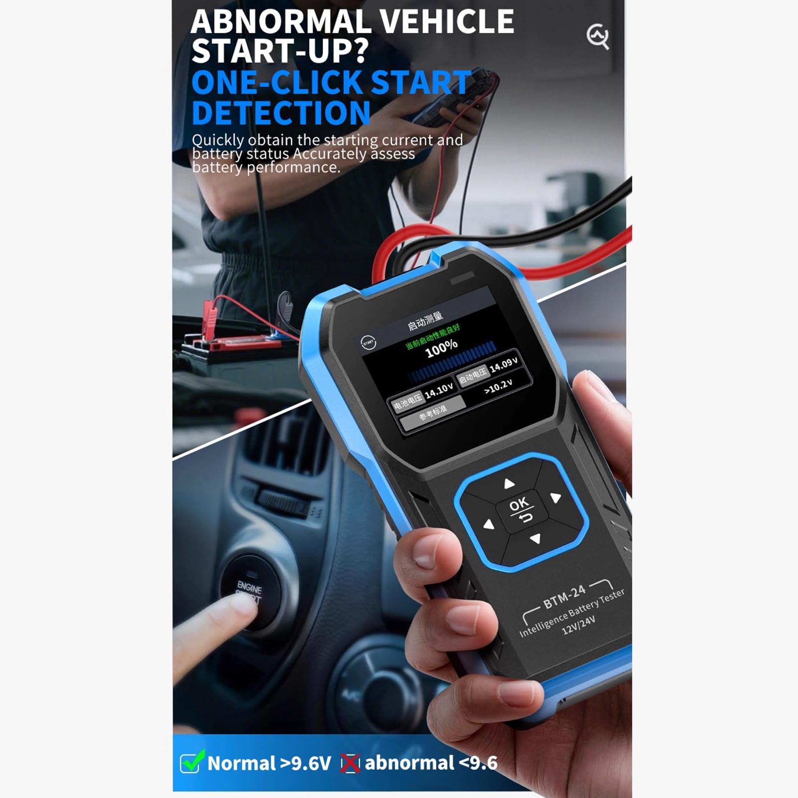 Jectse Präziser Multimeter-Batterietester mit Verbesserter Klemmsonde für Haushaltsbatterien in Autos. TFT-Farbdisplay für Einfache Lesbarkeit (BTM-24)