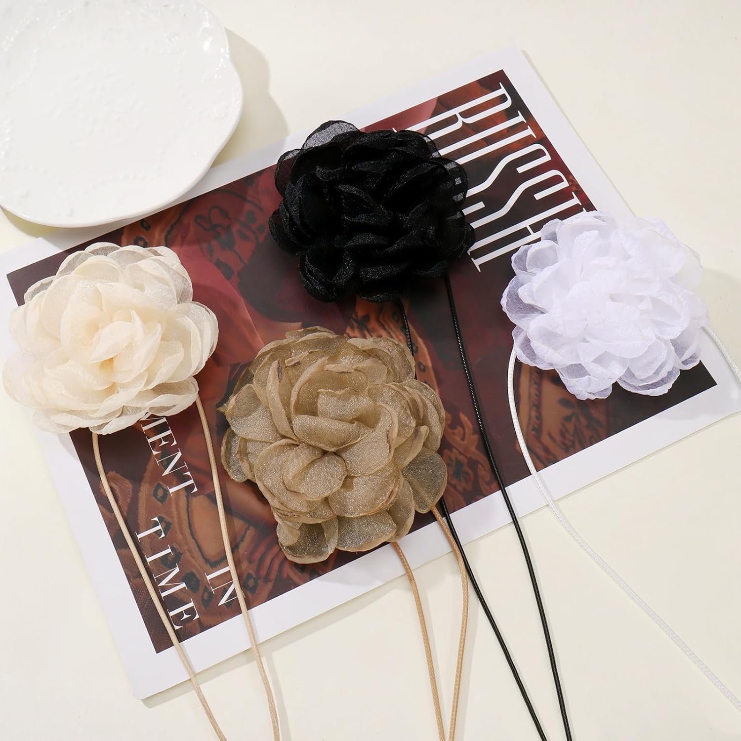 Coiris 4pcs Flower Choker Necklace for Women Summer Rose Floral Necklace for Party Bride Wedding Party - Image 2