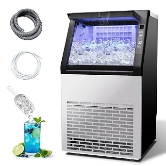 Erivess Commercial Ice Maker Machine, 100lbs/24H with 20lbs Ice Storage