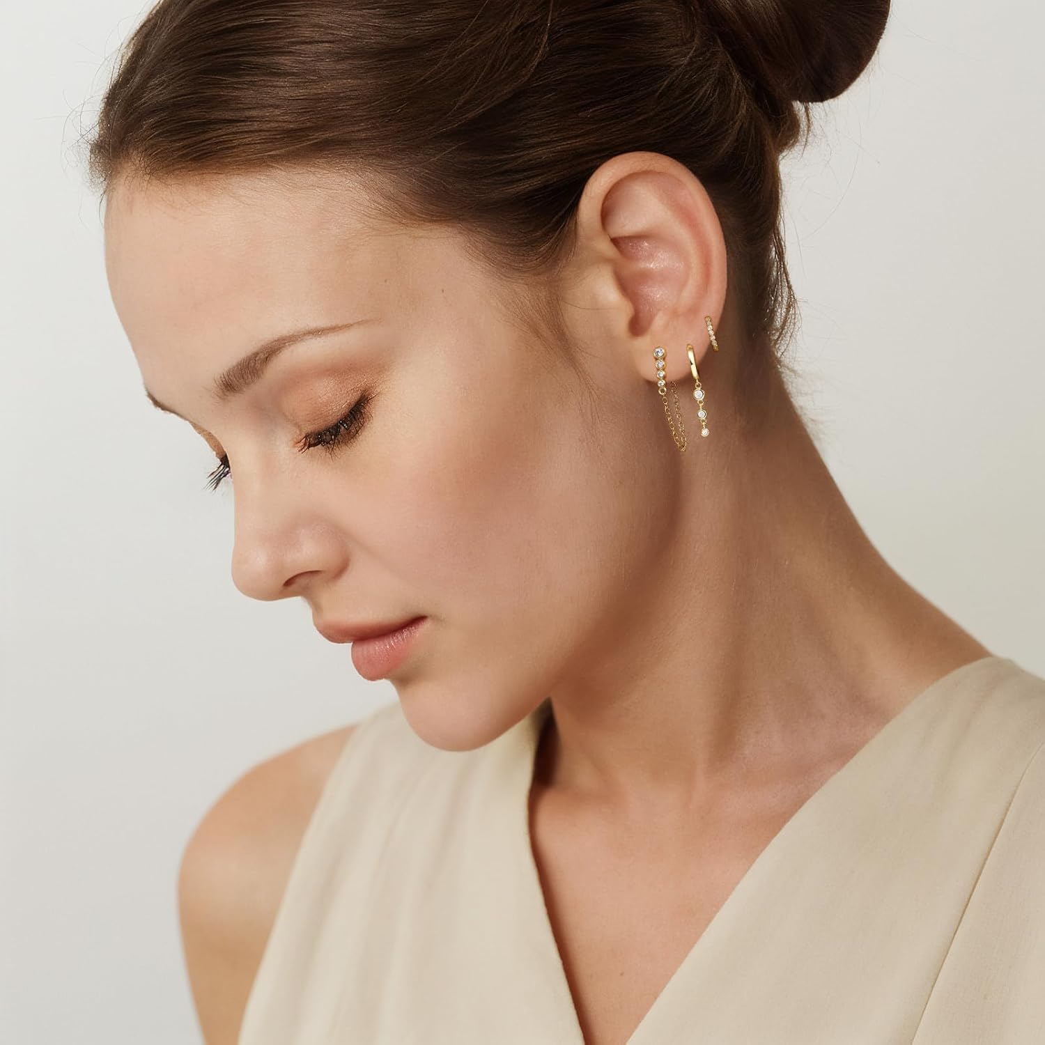 GEORGE · SMITH Gold Earrings for Women Small Diamond Hoop Earrings for Women 14k Gold Dainty Gold Earring Stacks Hoop Stud Earrings Hypoallergenic Jewelry for Women Gift - Image 3