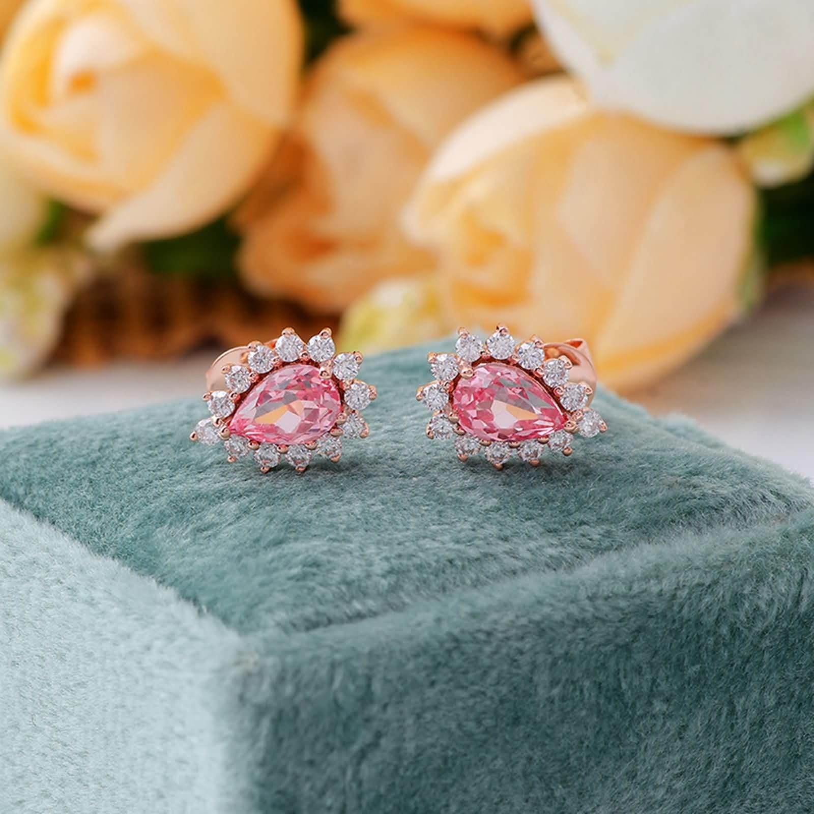 Rosegold 375/585 / 750 Ohrringe Hochzeit für Damen, Wassertropfen mit Moissanit, Ohrschmuck Damen Rosegold