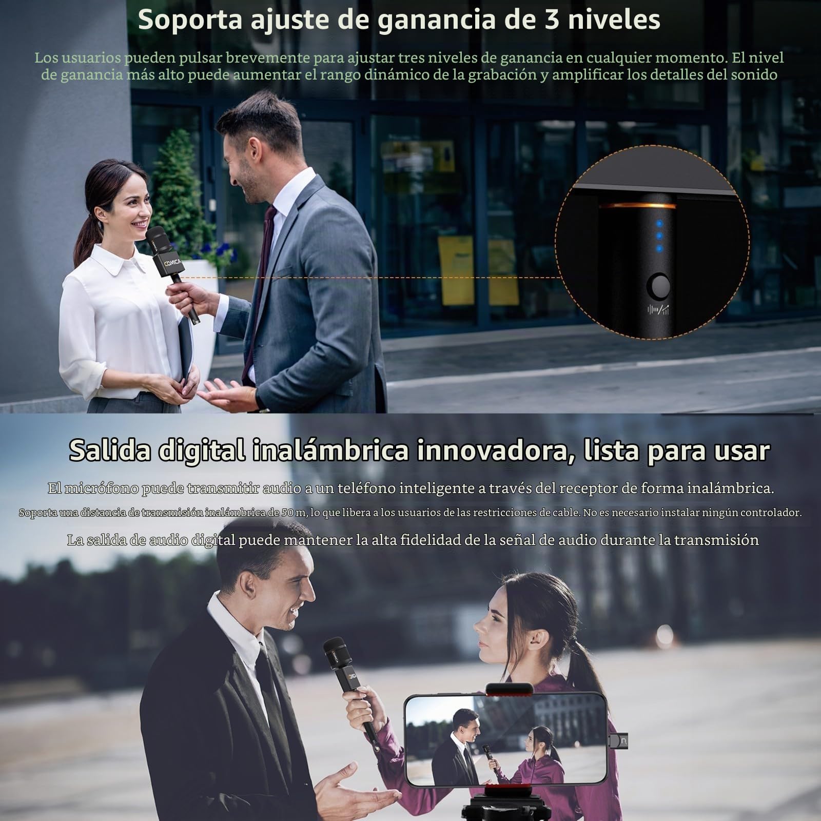 COMICA Revo S Micrófono inalámbrico de mano para entrevistas, micrófono reportero con receptor USB-C, compatible con iPhone 15/16, teléfonos Android, portátiles, PC, micrófono profesional para informe