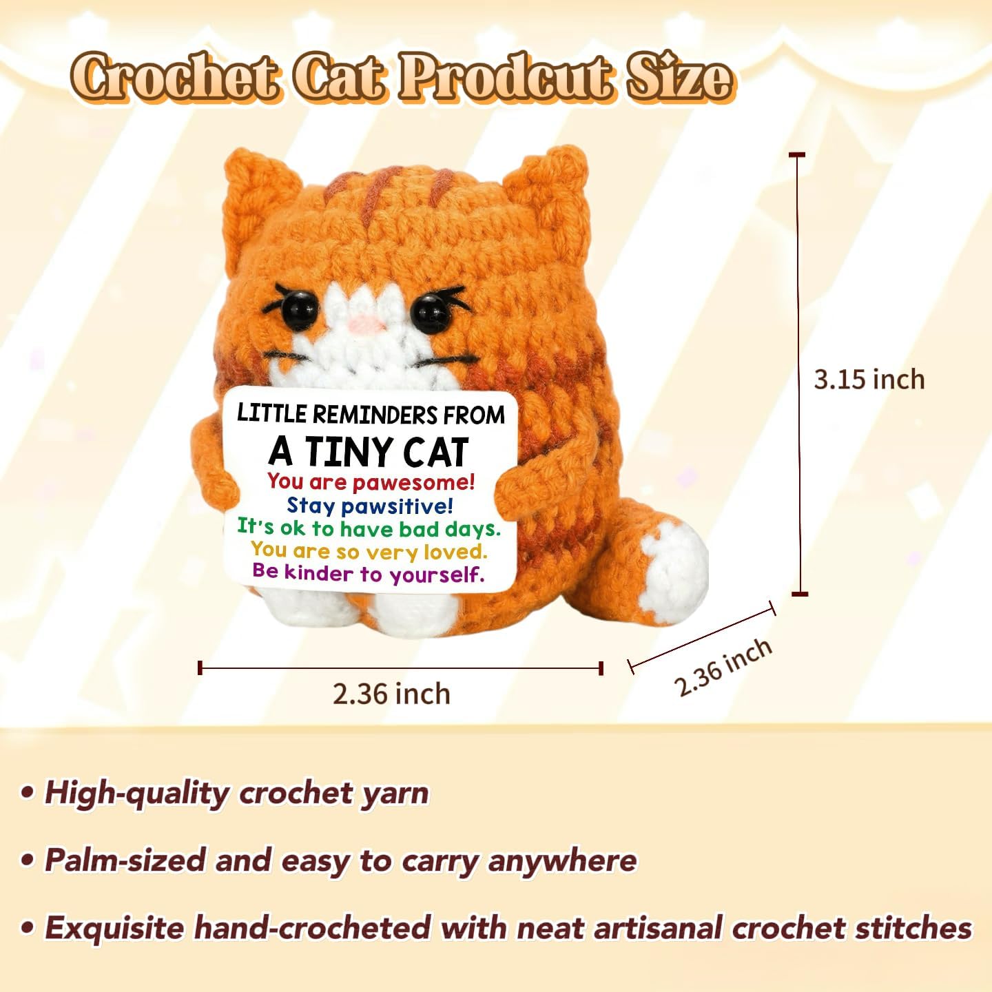 Positive Crochet Animals Emotional Support Pulsh Crochet Cat - Easter Inspirational Gift for Cat Lover Woman Daughter Friends Coworker Her Him Birthday Self Care Affirmations Gift Positive Potato - Image 8