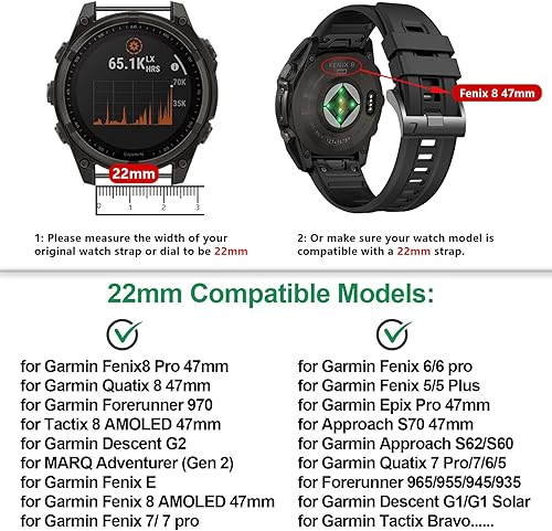 Miniatura 2 de EZMVZKU Correa de silicona Quickfit de 0.866 in compatible con Garmin Fenix 88Pro 1.850 inFenix 77 Pro66 Pro5 Plus, correa de reloj para Forerunner