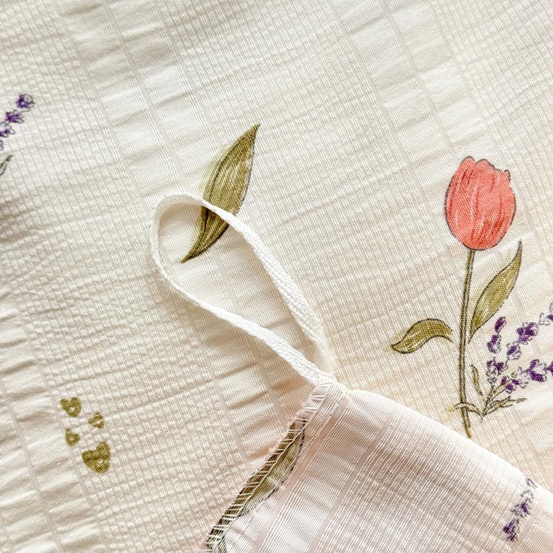 Joanna&Seasons-Housse de Couette 240x220 Fleurs Tulipe Beige,Vintage Parure de Lit Adult Motif Floral et Seersucker- Linge de Lit 2 Personnes en Microfibre avec Taies d'oreiller 65x65 cm