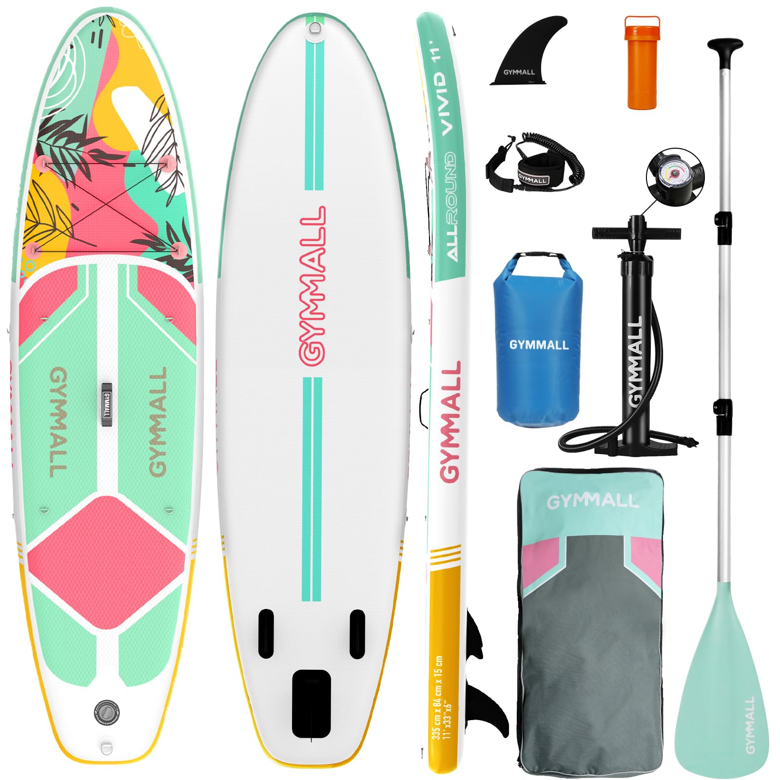 GYMMALL Paddle Board, Inflatable Stand Up Paddleboard for Adults & Youths, 11’ Paddle Boards with Premium Sup Accessories, Storage Backpack, Adjustable Paddle & Pump for All Skill Levels