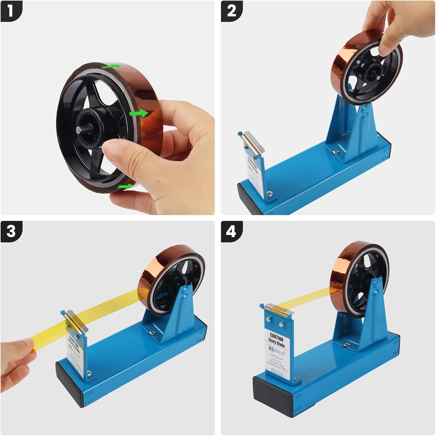 U.S. Solid Desktop Multi-Roll Tape Dispenser - 1.5 Inch Wide, 1 or 3 Inch Core, Iron, Blue