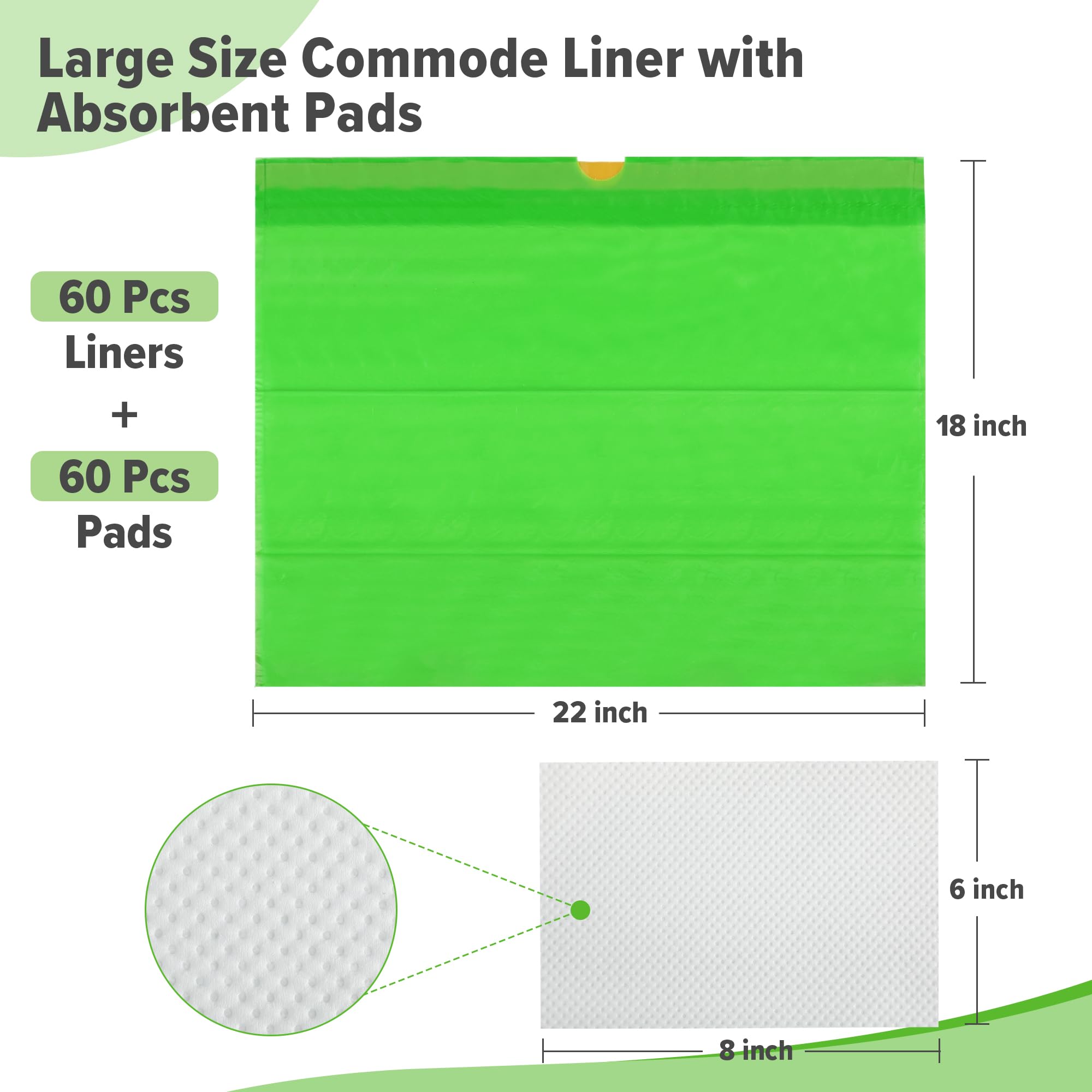 Commode Liners with Absorbent Pads - 120 Bedside Commode Liners & Pads,Medical Grade Pack Commode Liners,Adult Potty Chair Liners Bedside Commode Liners Disposable,Universal Fit All Standard